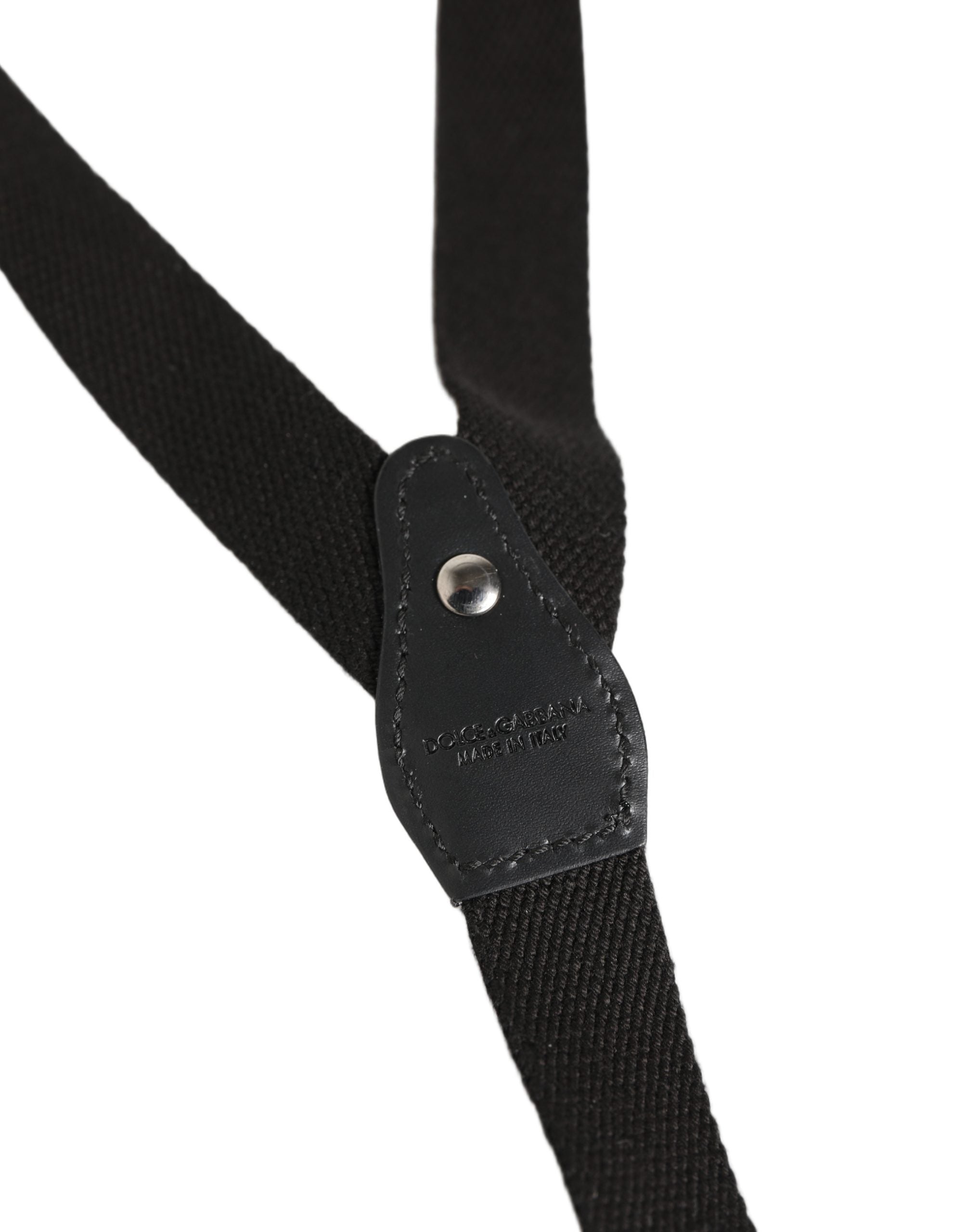 Dolce & Gabbana Schwarze Hosenträger aus Baumwolle und Leder mit elastischem Y-Rücken und Metallclips