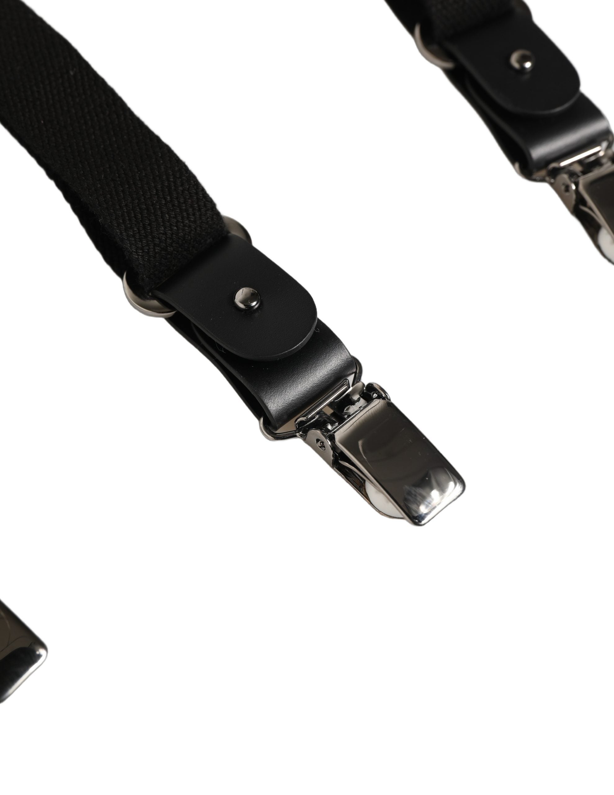 Dolce & Gabbana Schwarze Hosenträger aus Baumwolle und Leder mit elastischem Y-Rücken und Metallclips