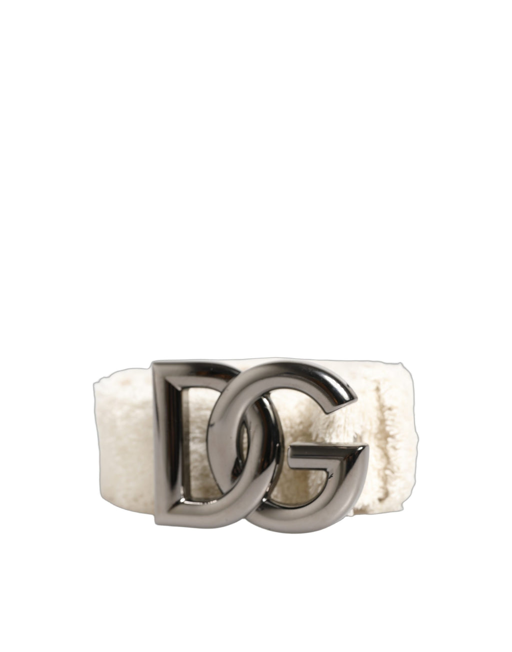 Dolce & Gabbana Weißes Baumwollfleece Gürtel mit DG-Logo und Metallschnalle