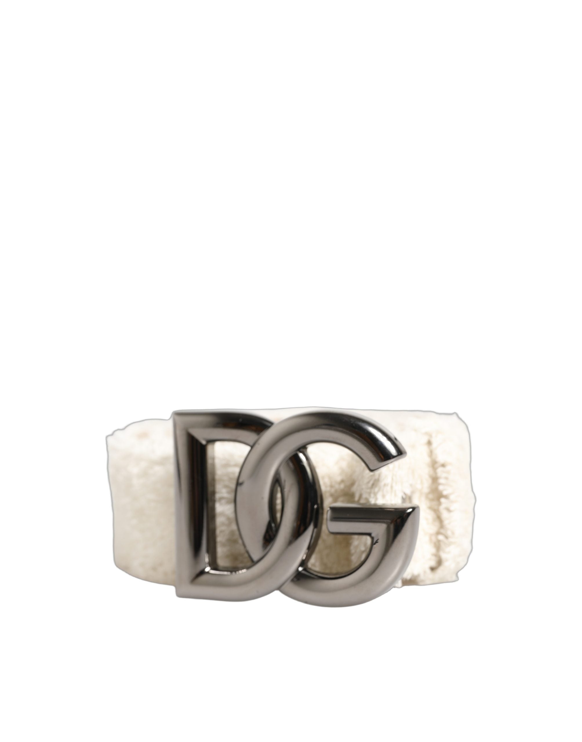 Dolce & Gabbana Weißes Baumwollfleece Gürtel mit DG-Logo und Metallschnalle