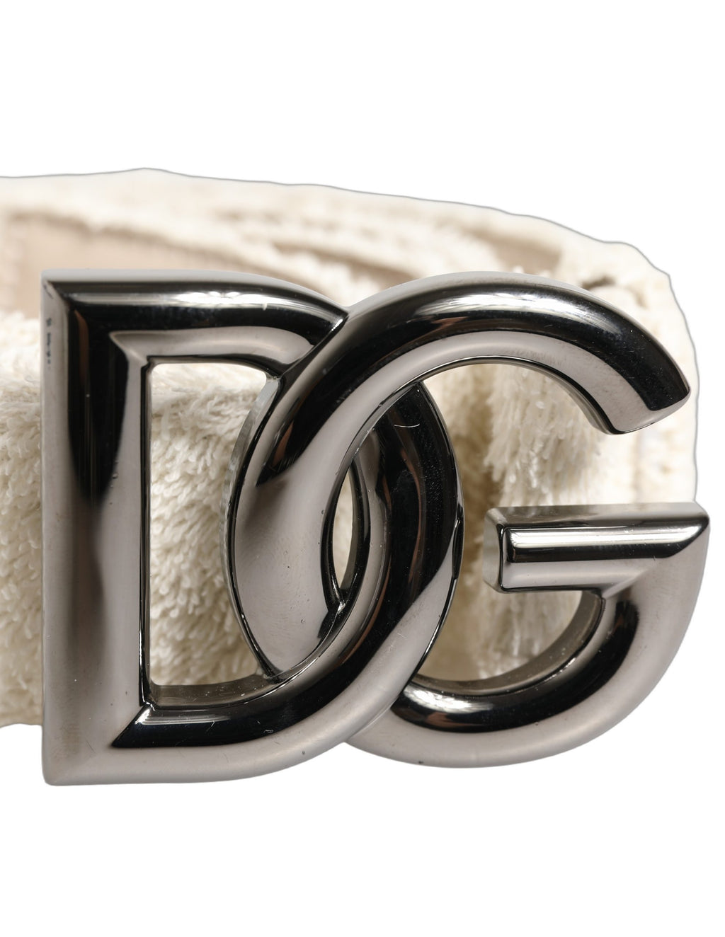 Dolce & Gabbana Weißes Baumwollfleece Gürtel mit DG-Logo und Metallschnalle