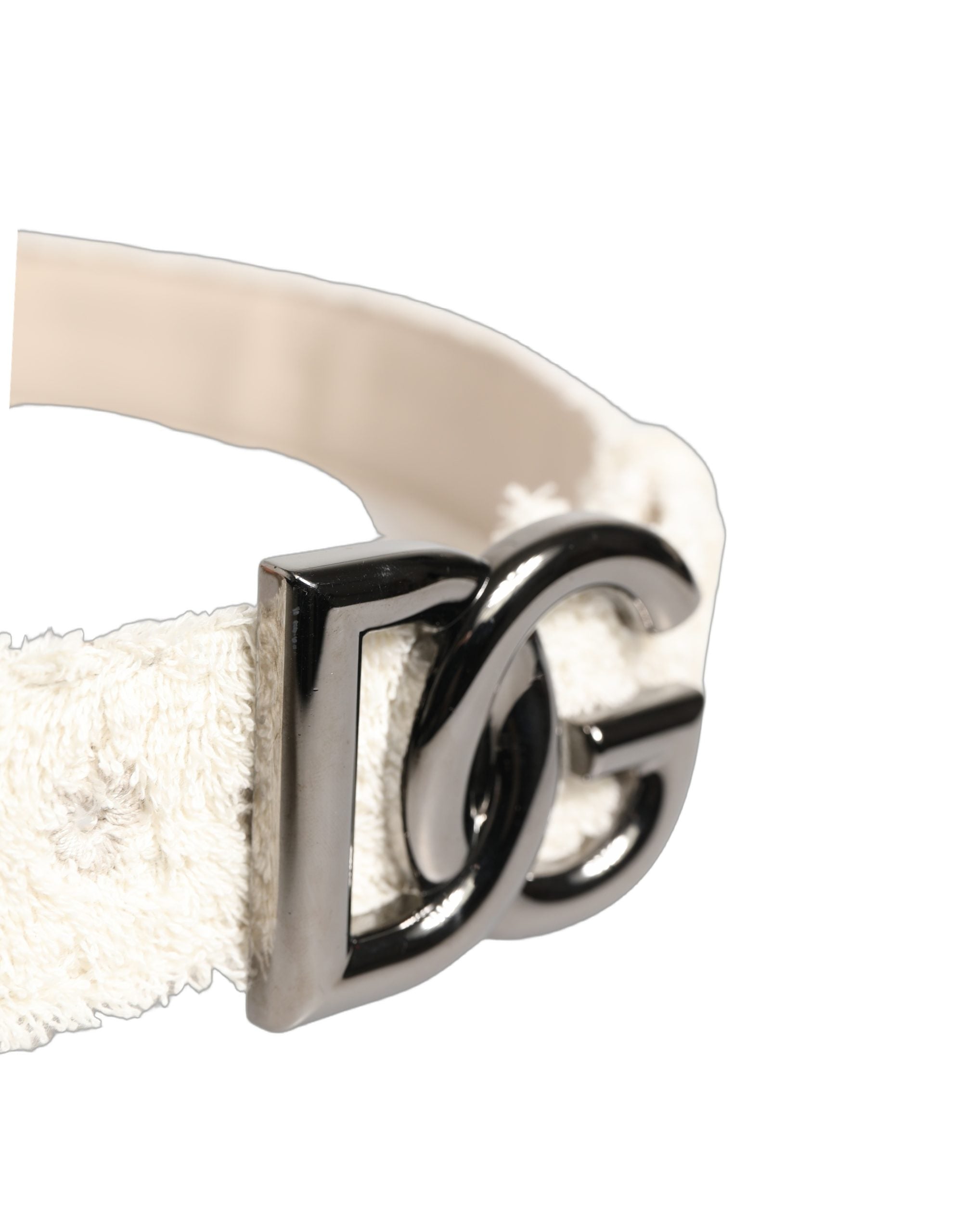 Dolce & Gabbana Weißes Baumwollfleece Gürtel mit DG-Logo und Metallschnalle