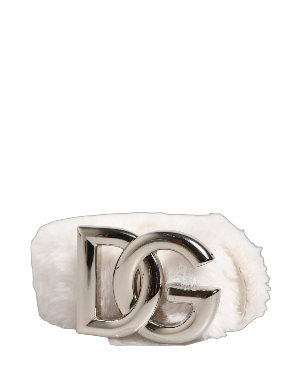 Dolce & Gabbana Gürtel aus weißem Fleece mit silberner DG-Logo-Metallschnalle
