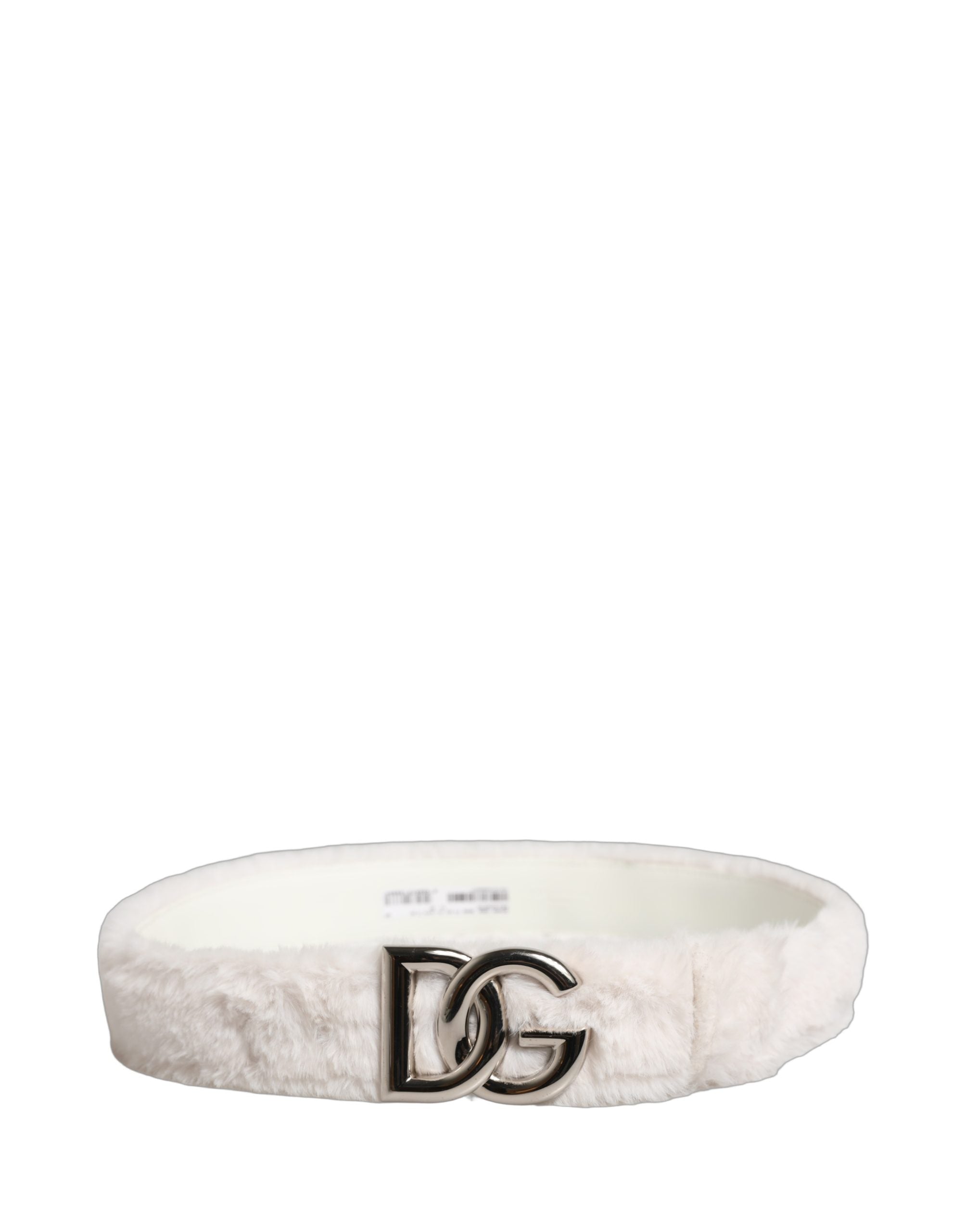 Dolce & Gabbana Gürtel aus weißem Fleece mit silberner DG-Logo-Metallschnalle