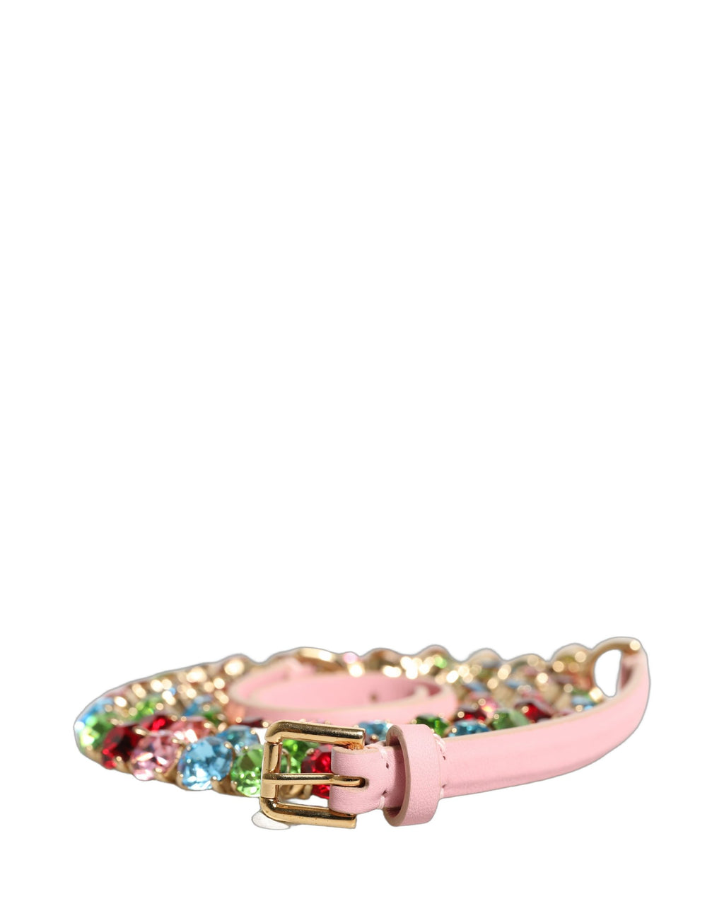 Dolce & Gabbana Pinkfarbener Gürtel aus Leder mit Kristallkettenverzierung