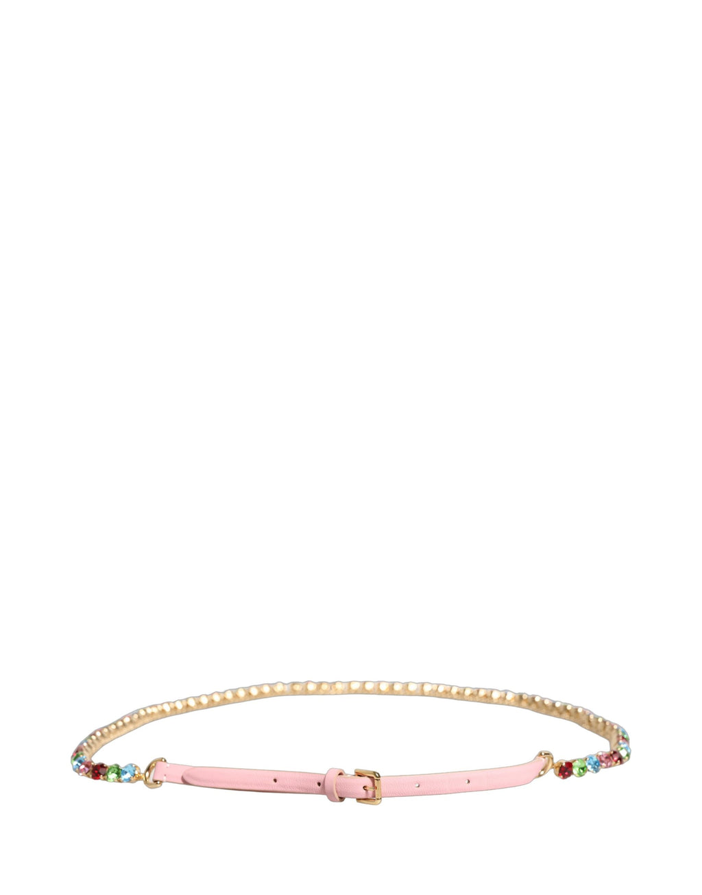 Dolce & Gabbana Pinkfarbener Gürtel aus Leder mit Kristallkettenverzierung