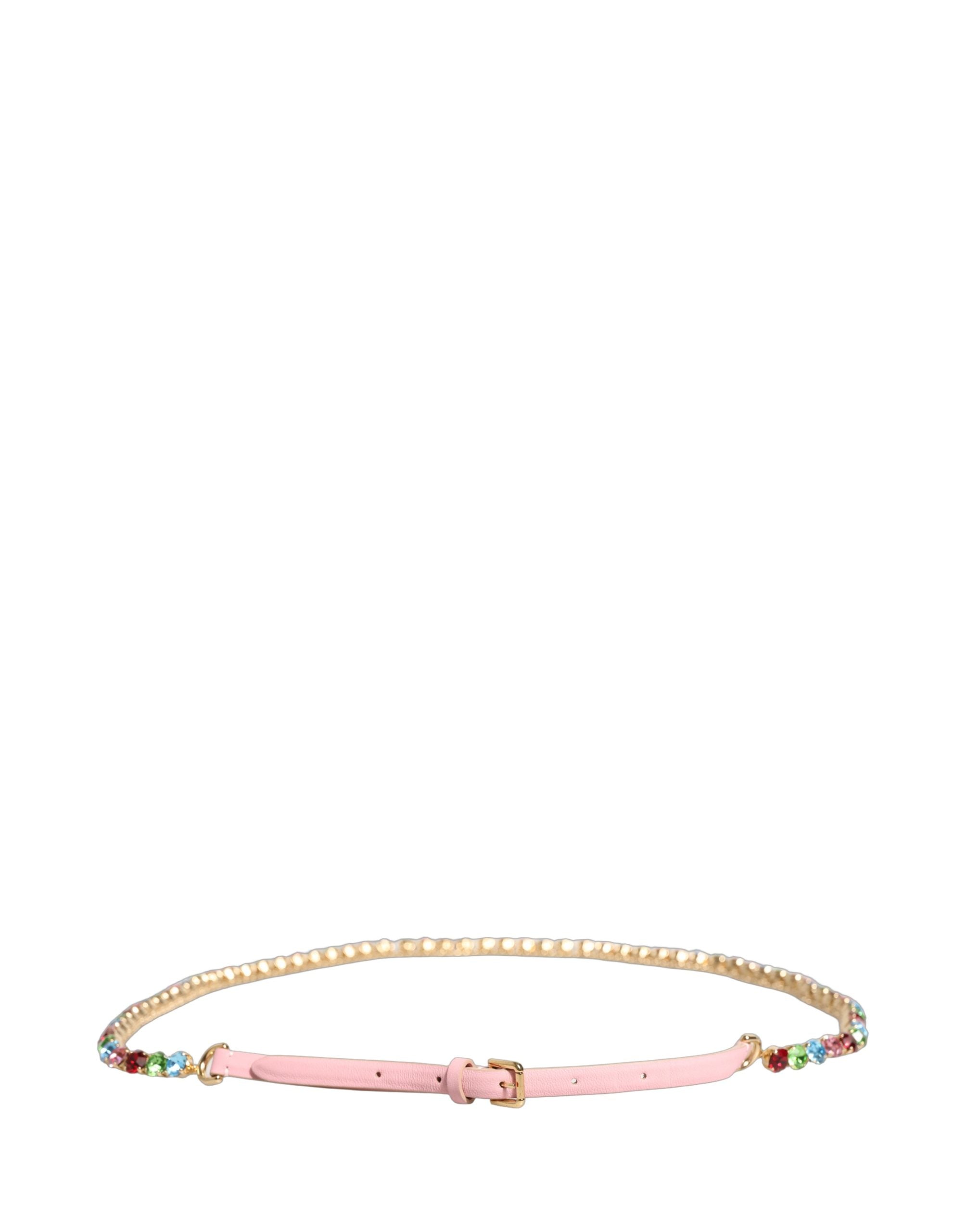 Dolce & Gabbana Pinkfarbener Gürtel aus Leder mit Kristallkettenverzierung