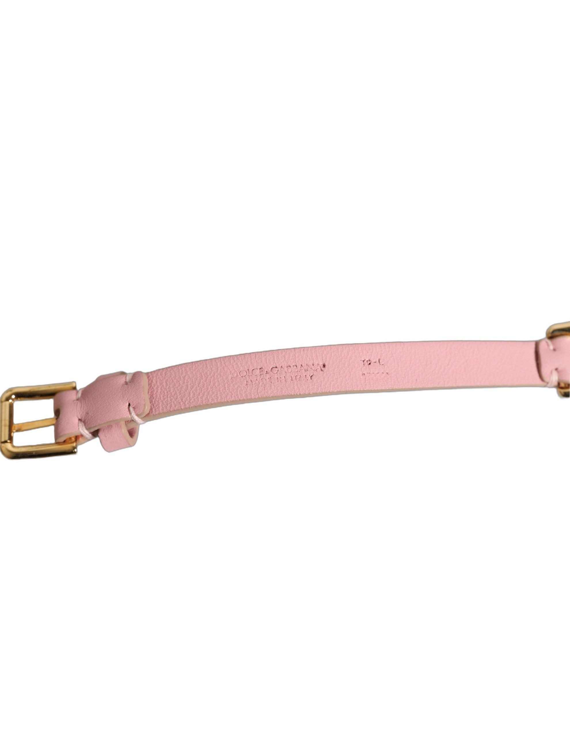 Dolce & Gabbana Pinkfarbener Gürtel aus Leder mit Kristallkettenverzierung