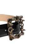 Dolce & Gabbana Schwarzer Ledergürtel mit Kristall- und Metallschließe
