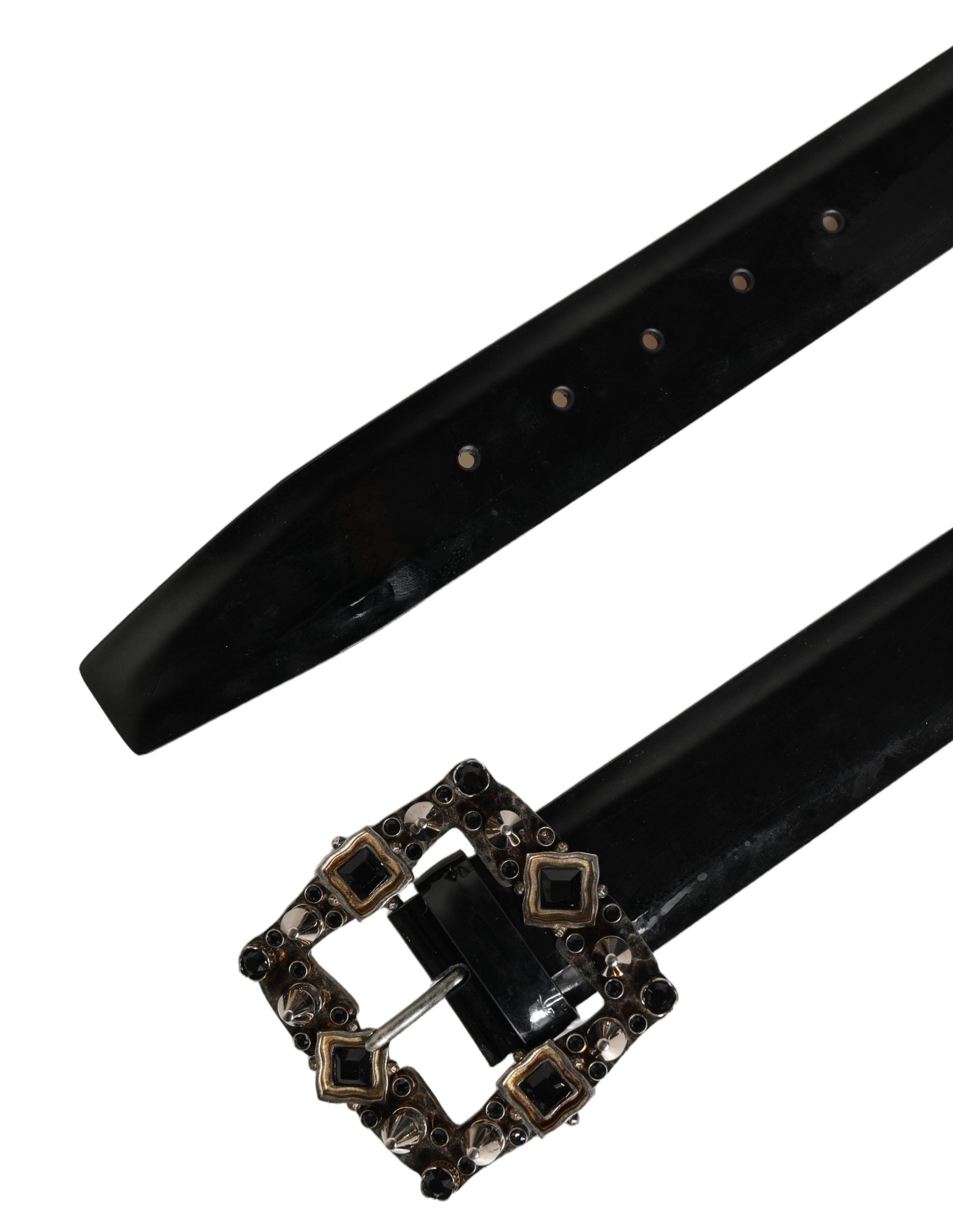 Dolce & Gabbana Schwarzer Ledergürtel mit Kristall- und Metallschließe