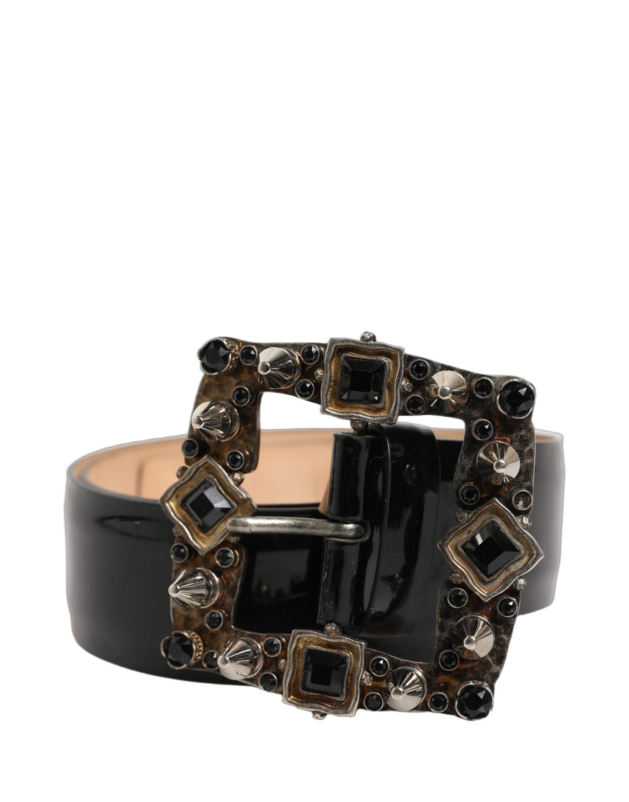 Dolce & Gabbana Schwarzer Ledergürtel mit Kristall- und Metallschließe