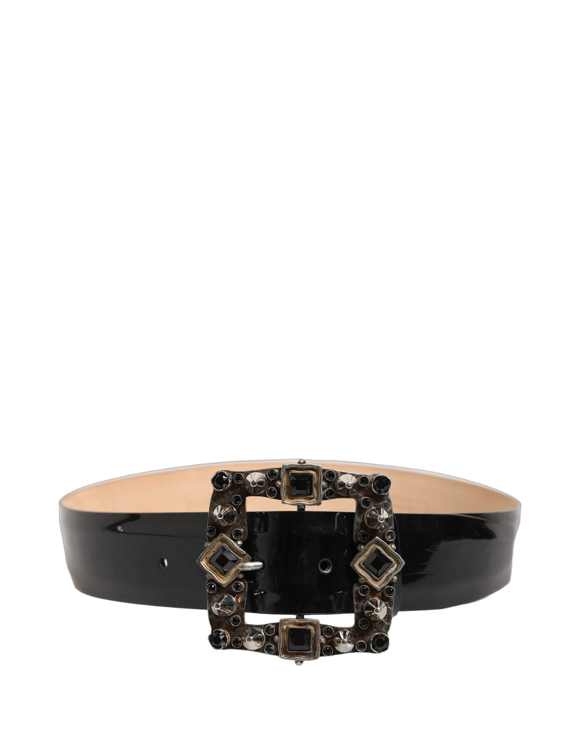 Dolce & Gabbana Schwarzer Ledergürtel mit Kristall- und Metallschließe