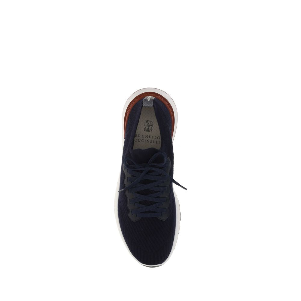 Brunello Cucinelli Blaue Low-Top-Sneaker aus Baumwolle