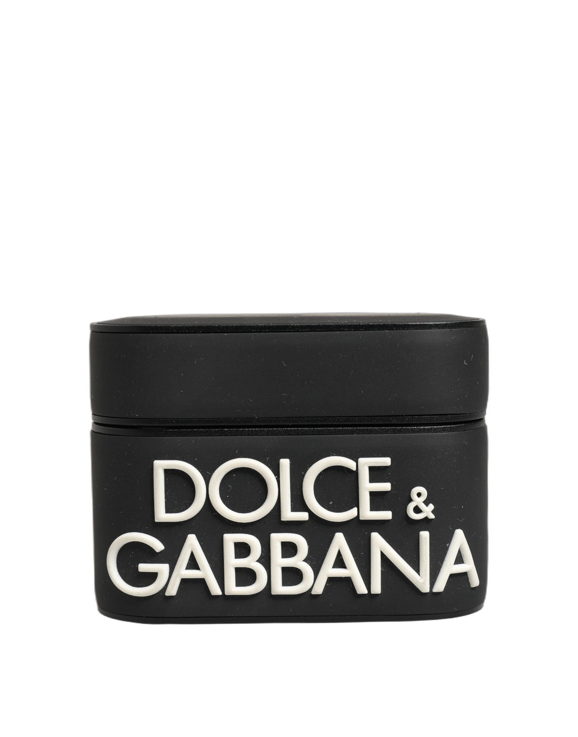 Dolce & Gabbana Schwarzer PVC-Etui mit geprägtem Logo, Flip-Halter für Damen-Airpods