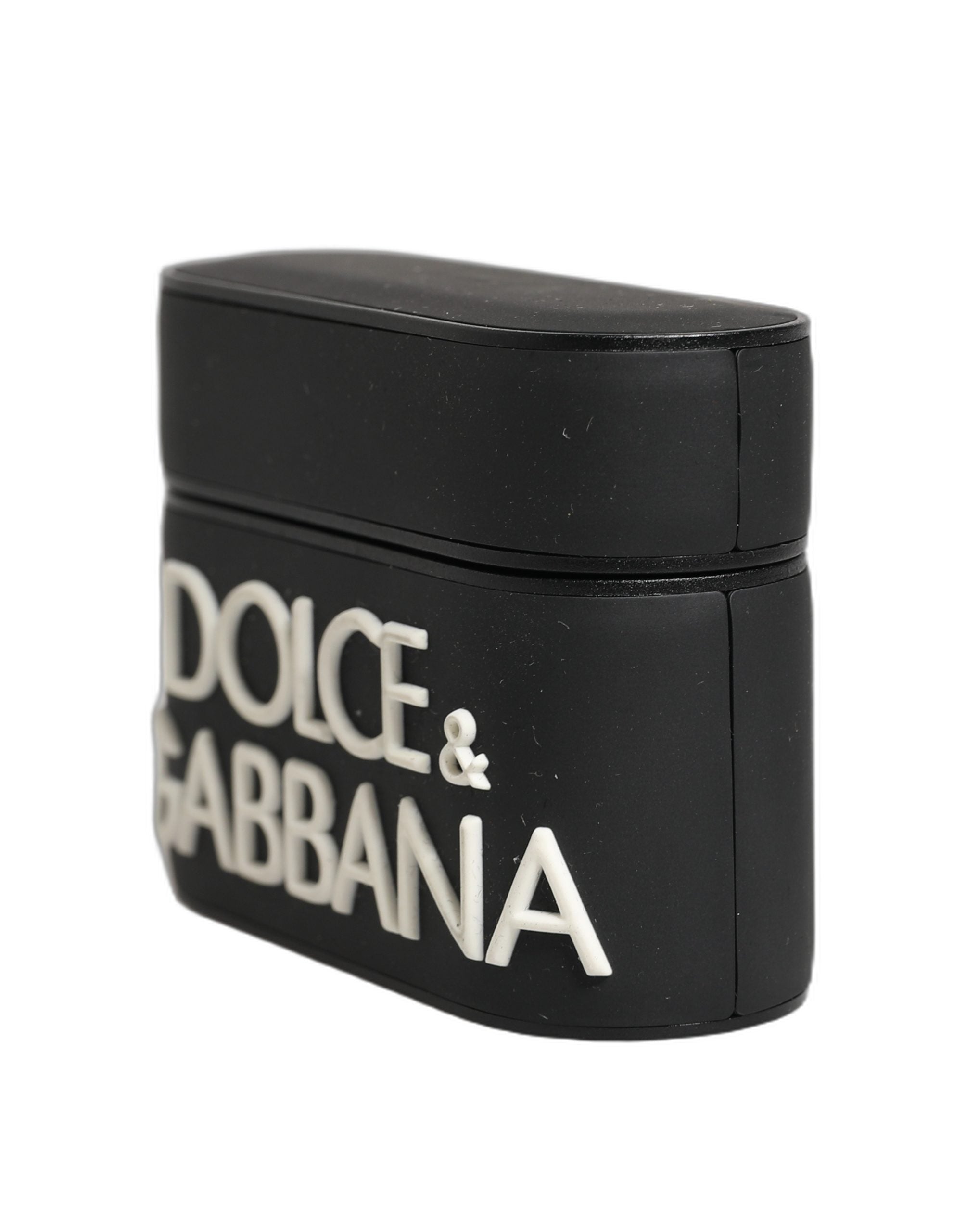 Dolce & Gabbana Schwarzer PVC-Etui mit geprägtem Logo, Flip-Halter für Damen-Airpods