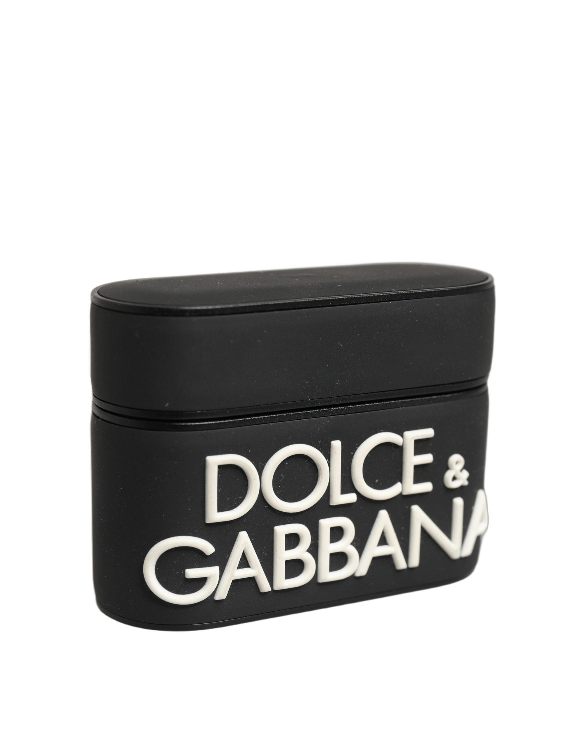Dolce & Gabbana Schwarzer PVC-Etui mit geprägtem Logo, Flip-Halter für Damen-Airpods