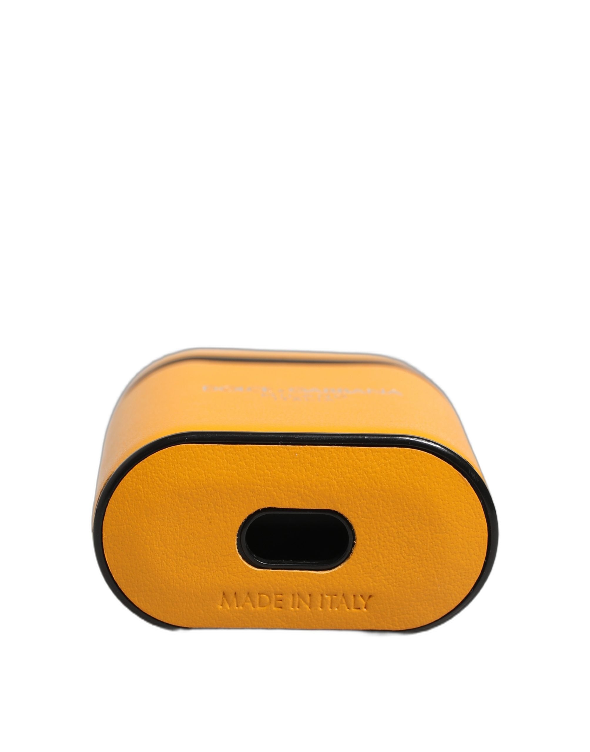 Dolce & Gabbana Etui aus gelbem Kalbsleder mit Logo, Klappverschluss und Riemen für Airpods