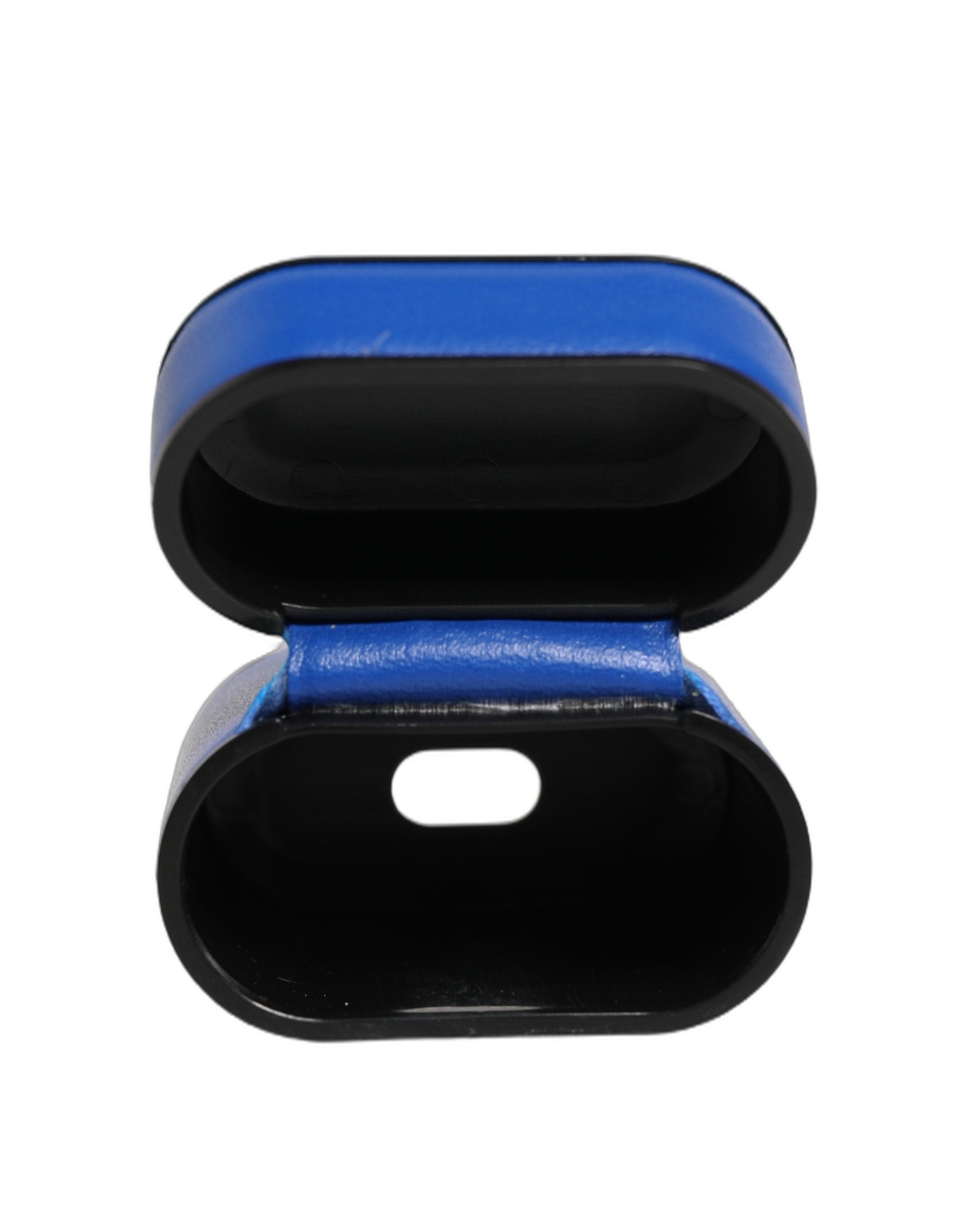 Dolce & Gabbana Airpods Hülle aus blauem Kalbsleder mit Logo, Klappverschluss und Riemen