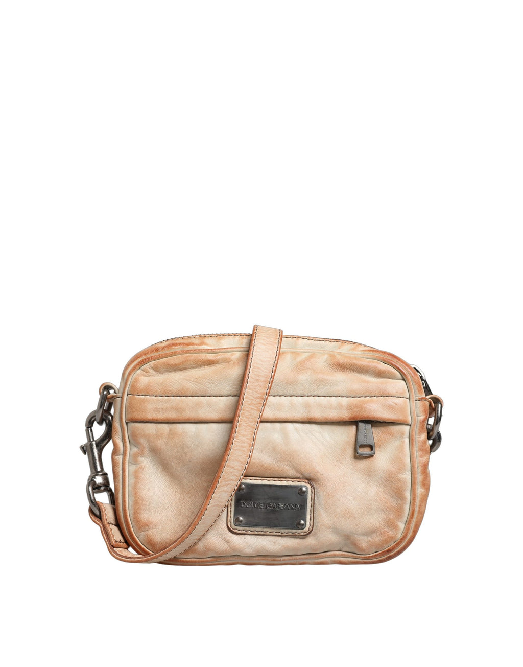Dolce & Gabbana Beige Vintage Leder Umhängetasche mit Logo-Plakette für Herren