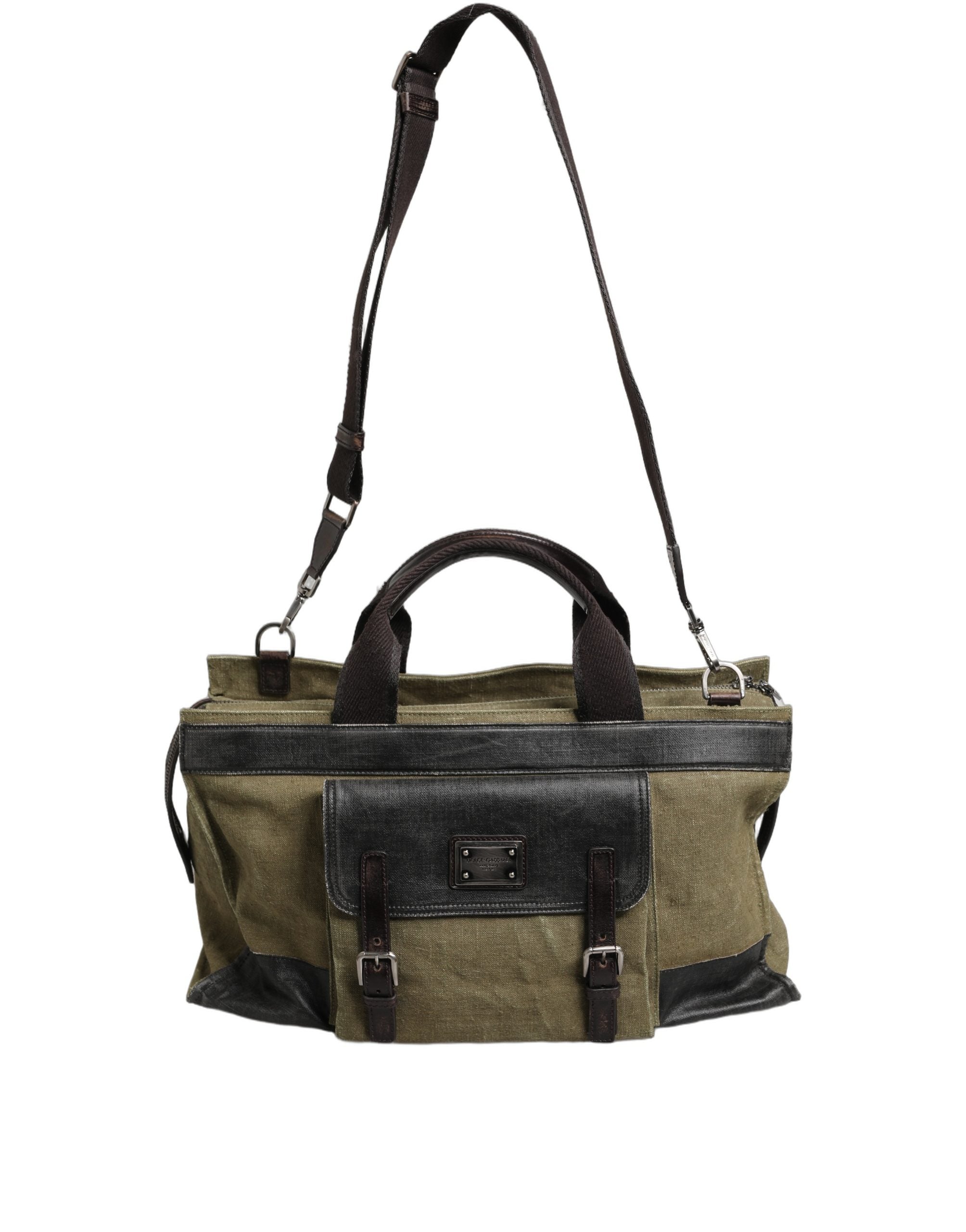 Dolce & Gabbana Militärgrüne zweifarbige Tote Reisetasche Schultertasche