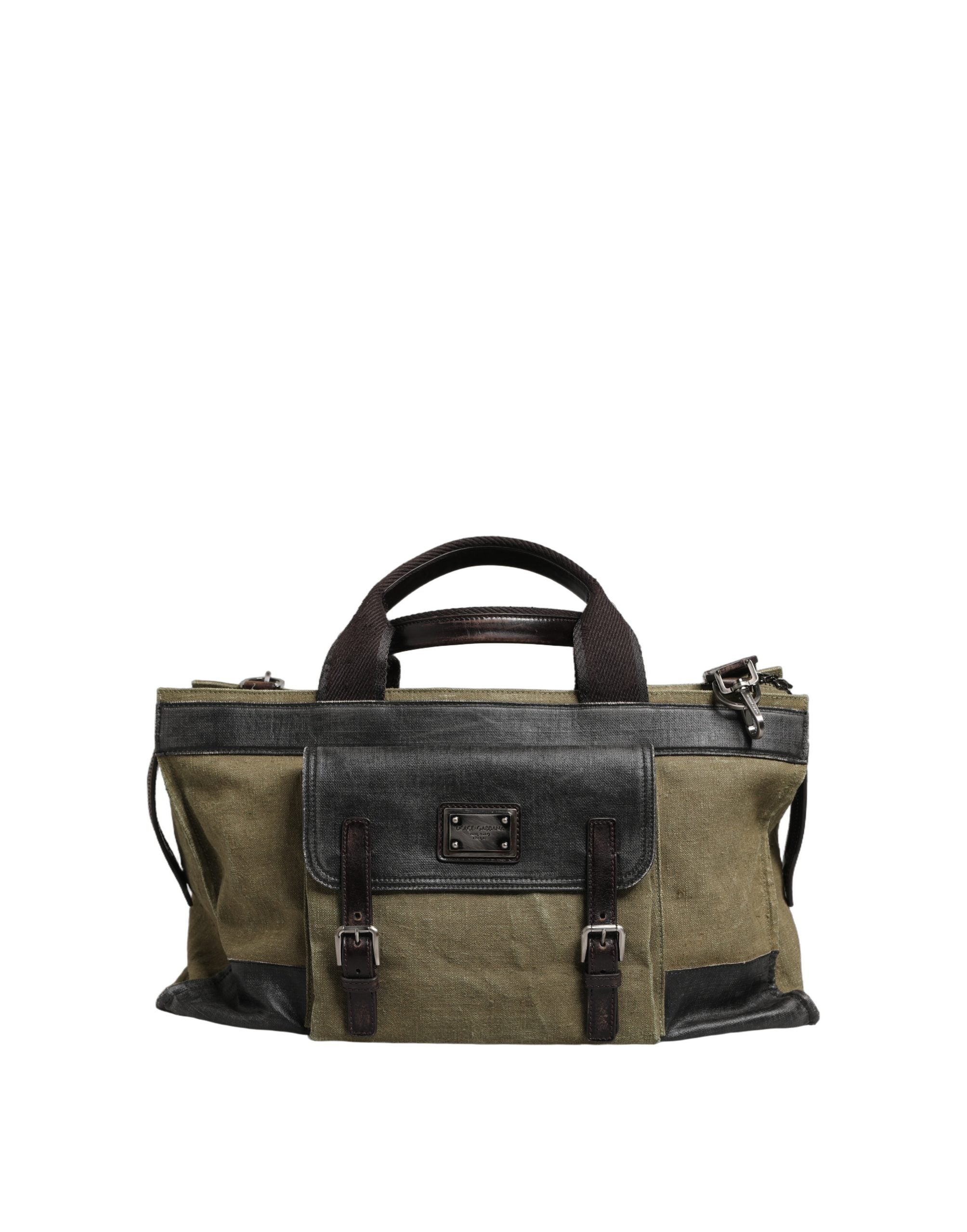 Dolce & Gabbana Militärgrüne zweifarbige Tote Reisetasche Schultertasche