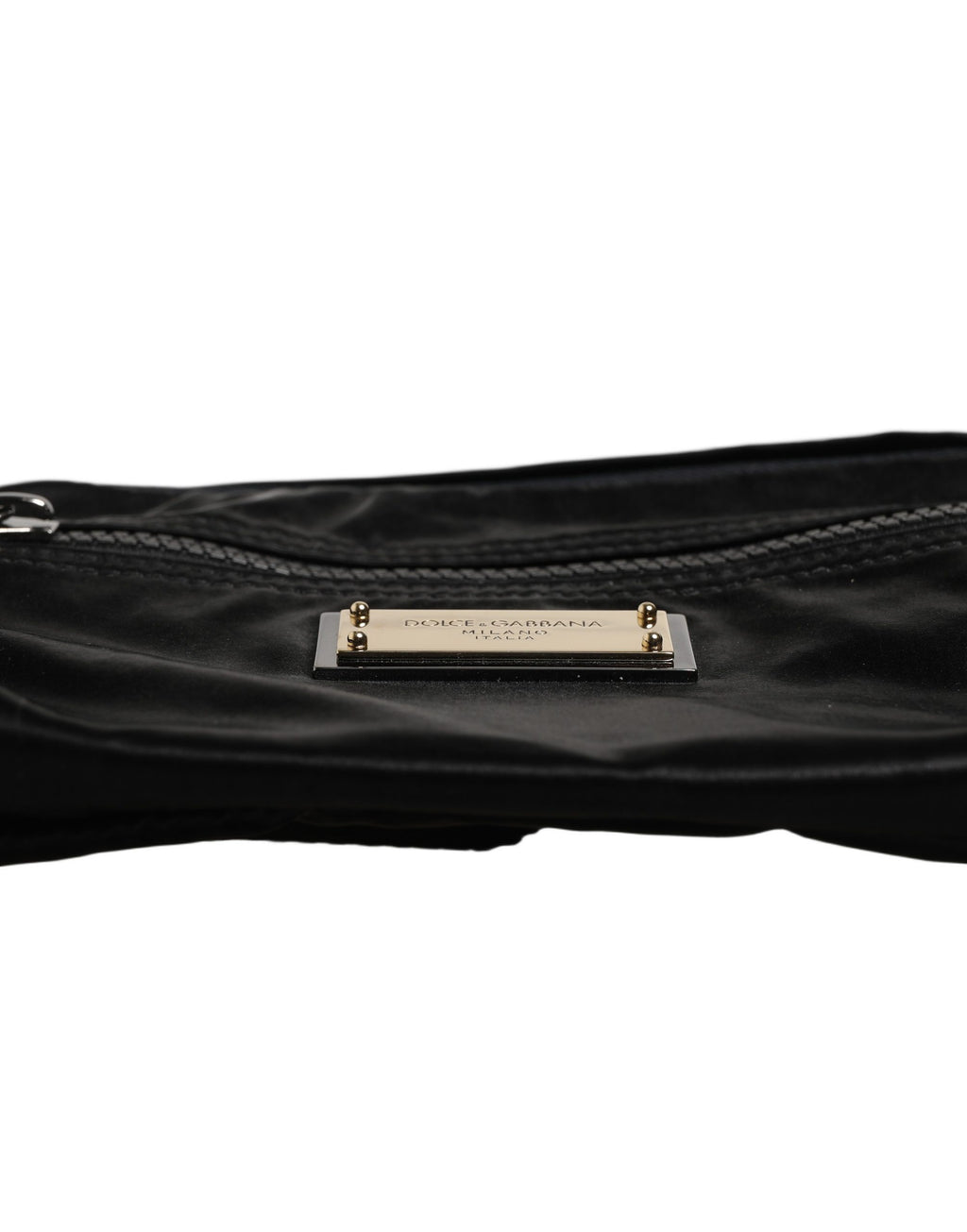 Dolce & Gabbana Schwarze Nylon Bauchtasche mit Messingplakette für Herren