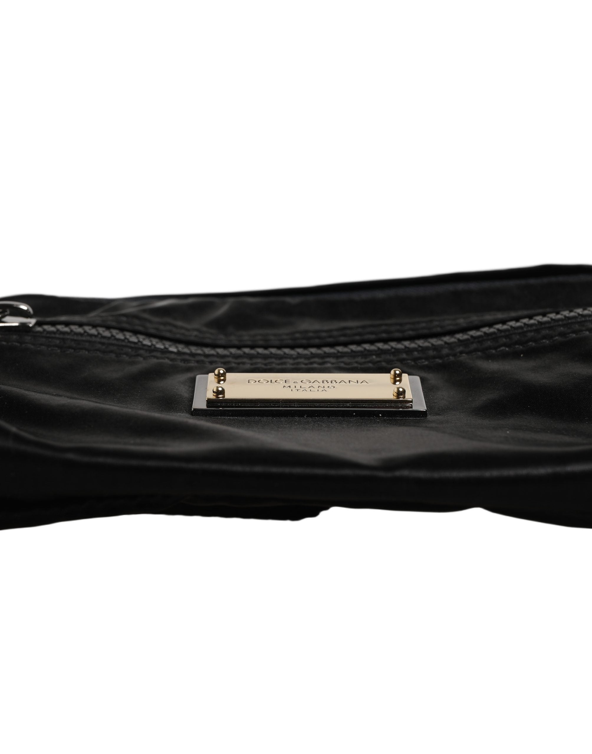 Dolce & Gabbana Schwarze Nylon Bauchtasche mit Messingplakette für Herren