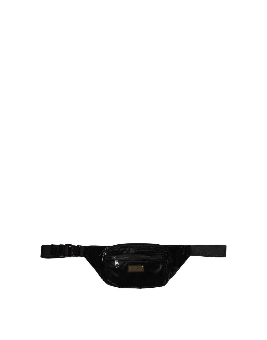 Dolce & Gabbana Schwarze Nylon Bauchtasche mit Messingplakette für Herren