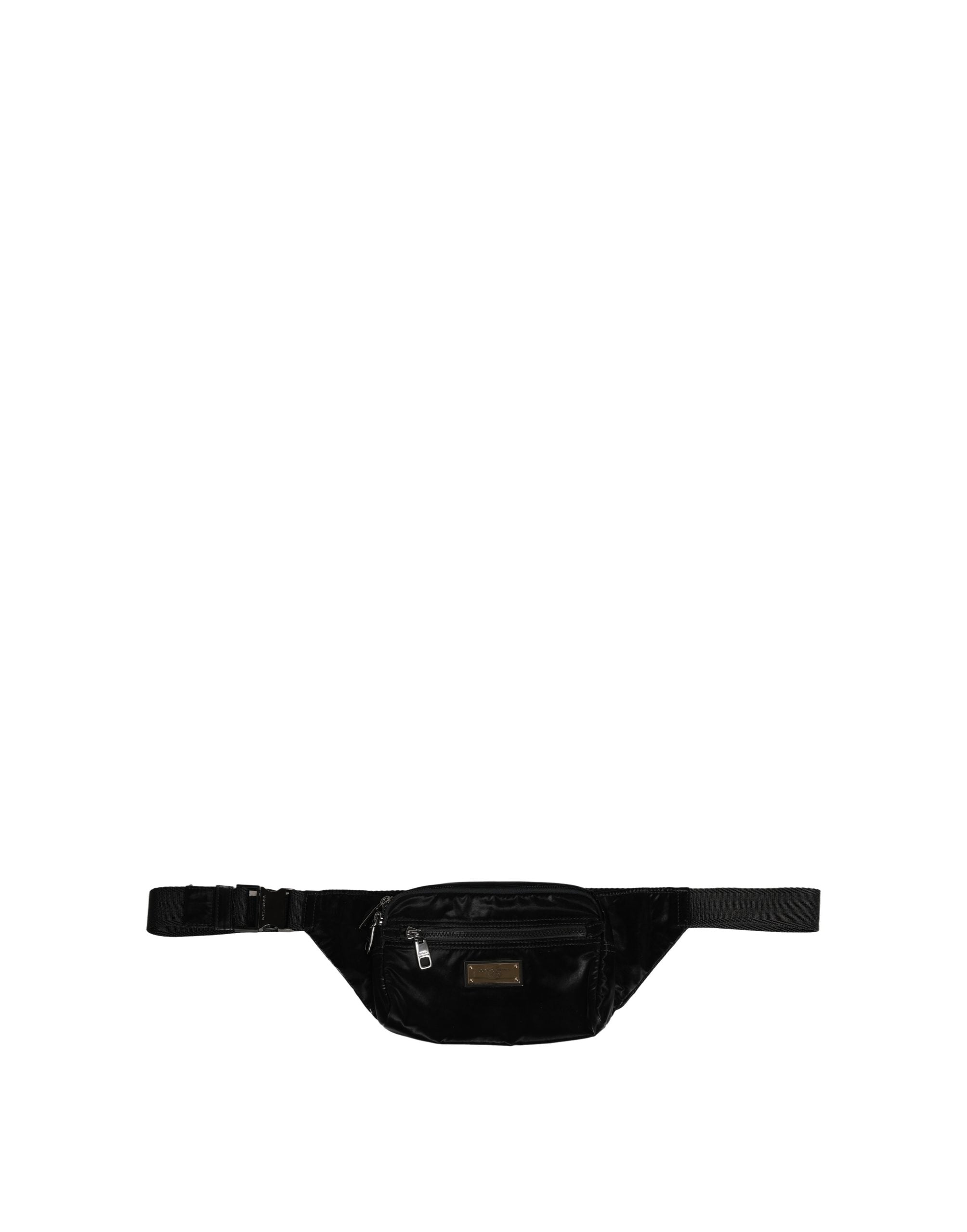 Dolce & Gabbana Schwarze Nylon Bauchtasche mit Messingplakette für Herren