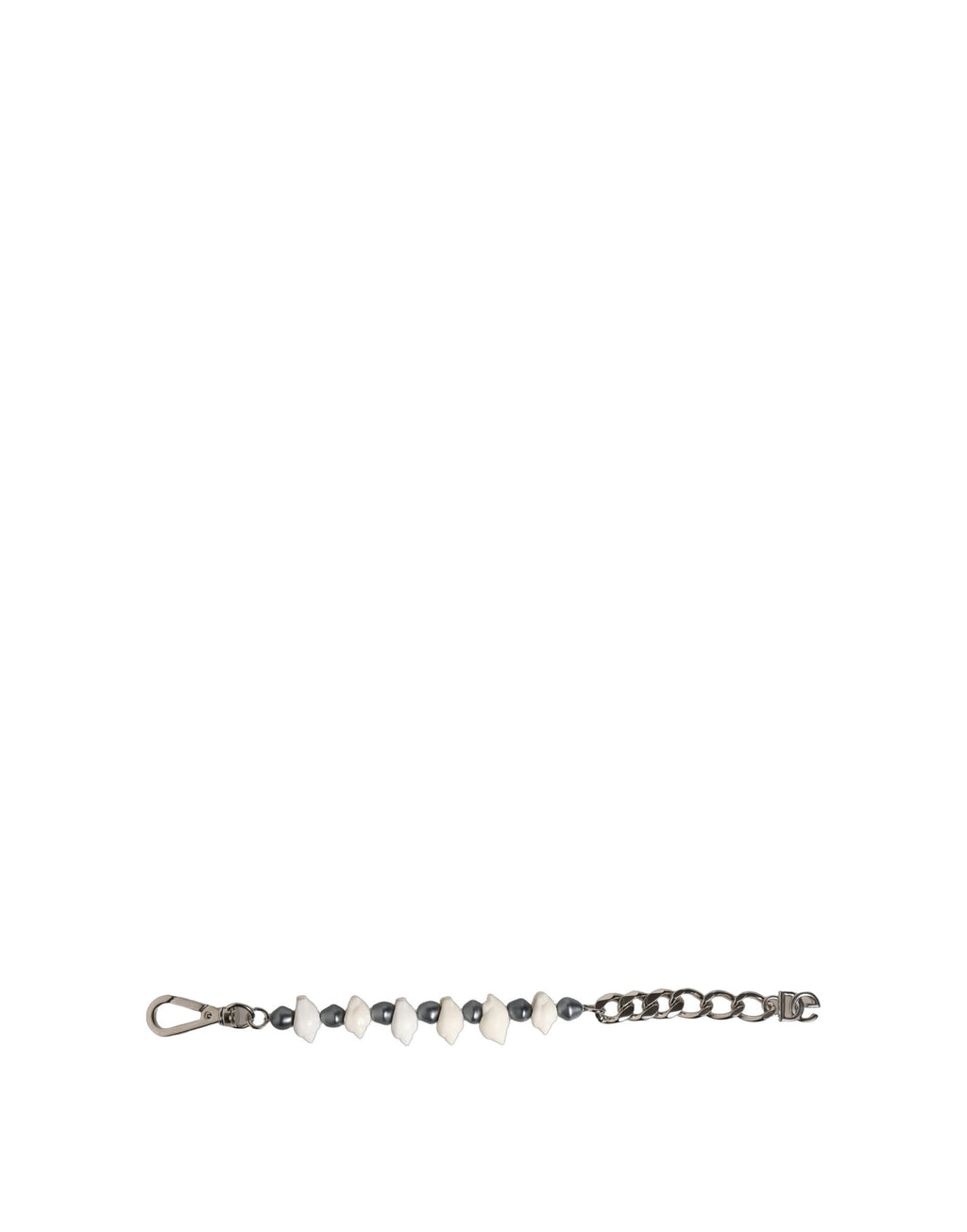 Dolce & Gabbana Silberfarbener Messing Perlen Muschel DG Logo Anhänger Armband