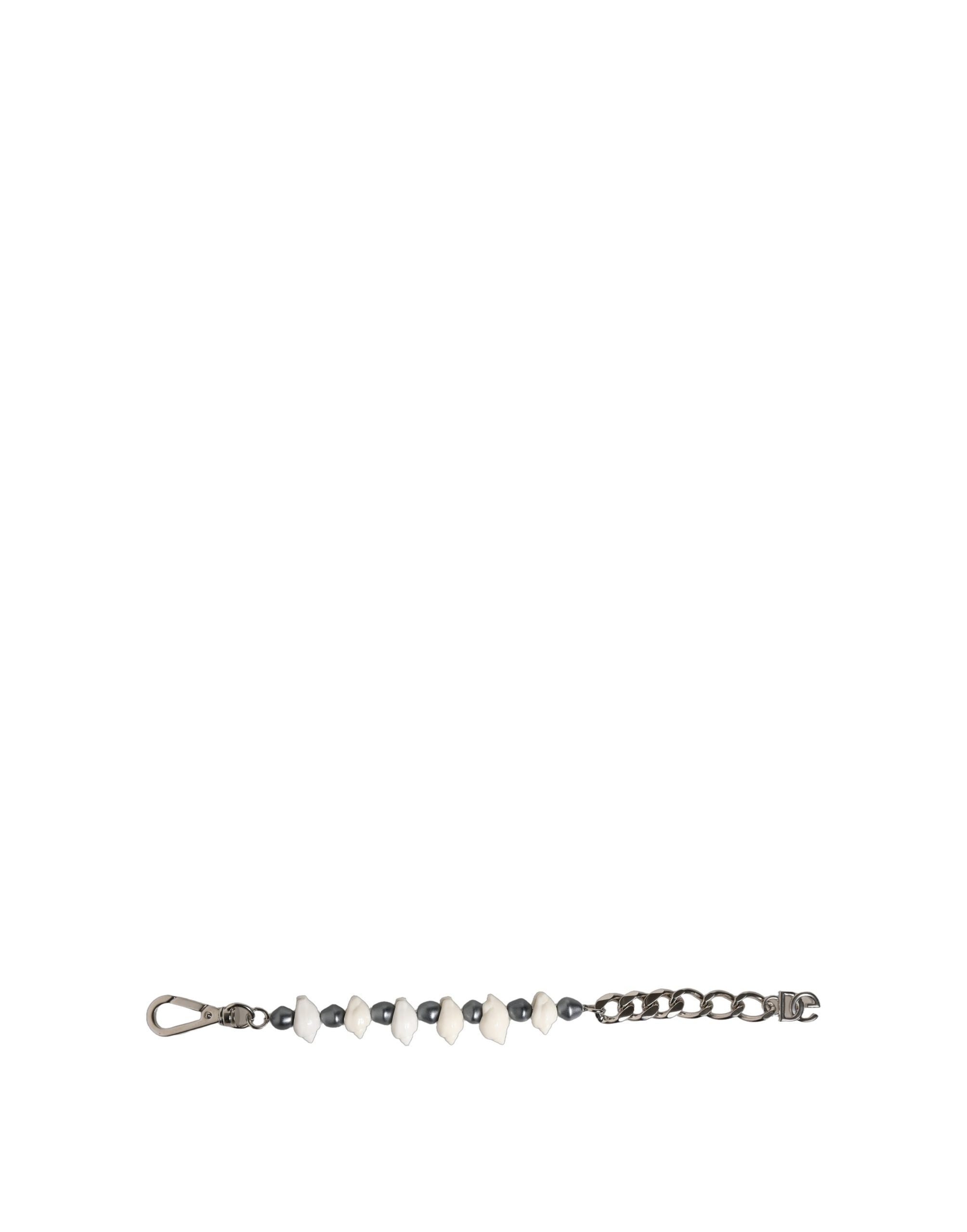 Dolce & Gabbana Silberfarbener Messing Perlen Muschel DG Logo Anhänger Armband