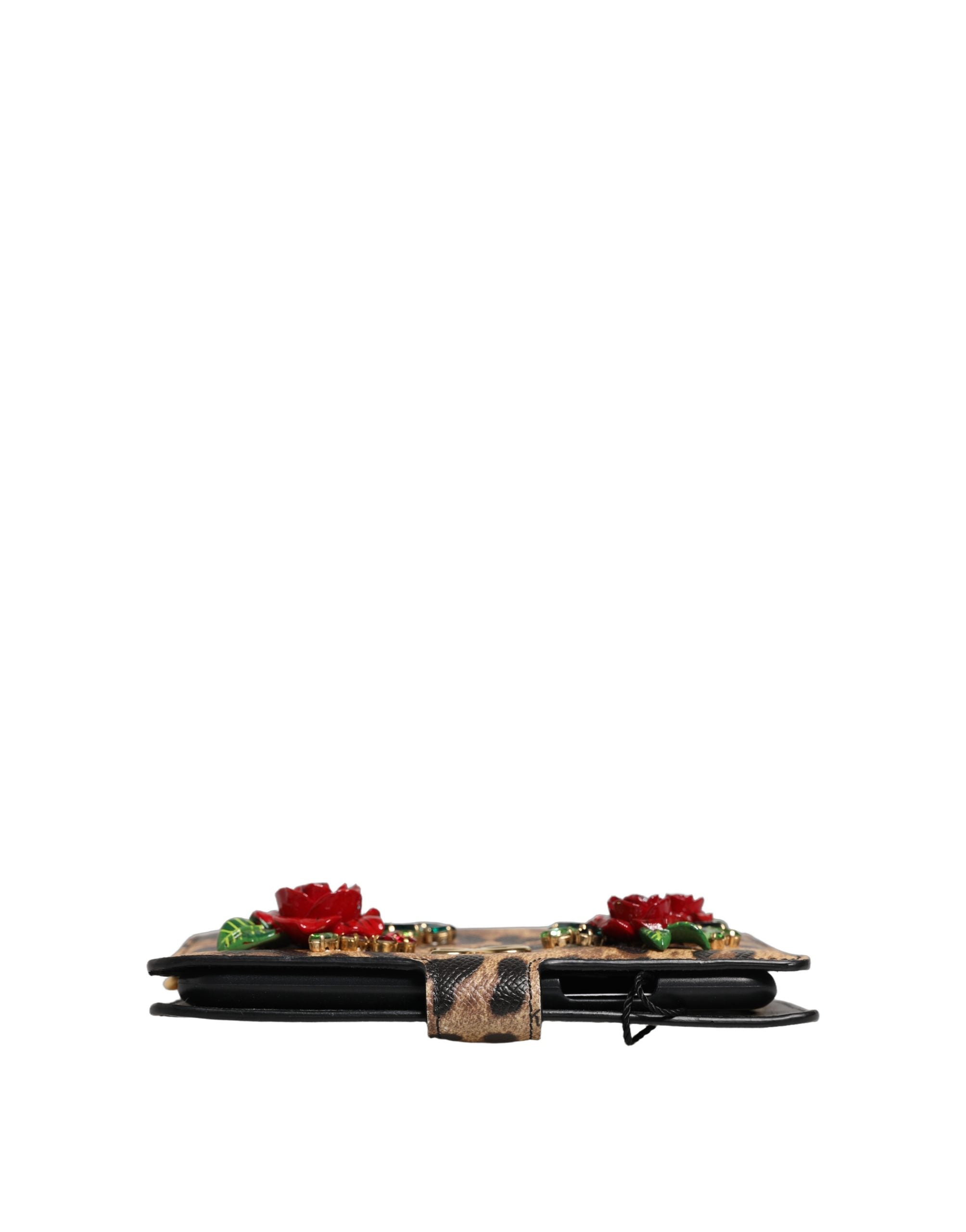 Dolce & Gabbana Flip Cover Braun Leopard Kristall iPhone X - XS Hülle