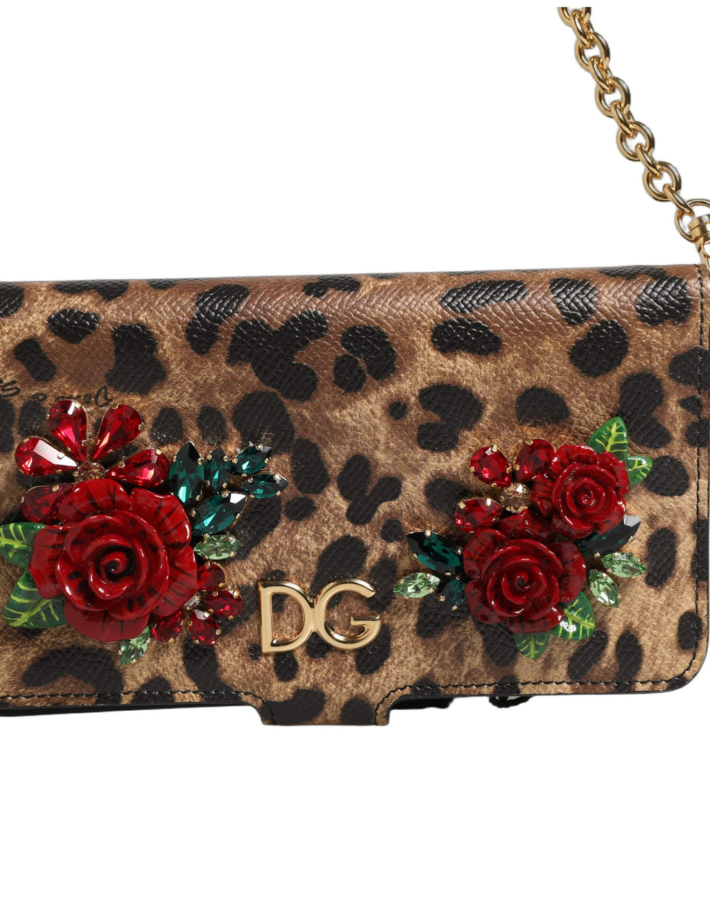 Dolce & Gabbana Flip Cover Braun Leopard Kristall iPhone X - XS Hülle