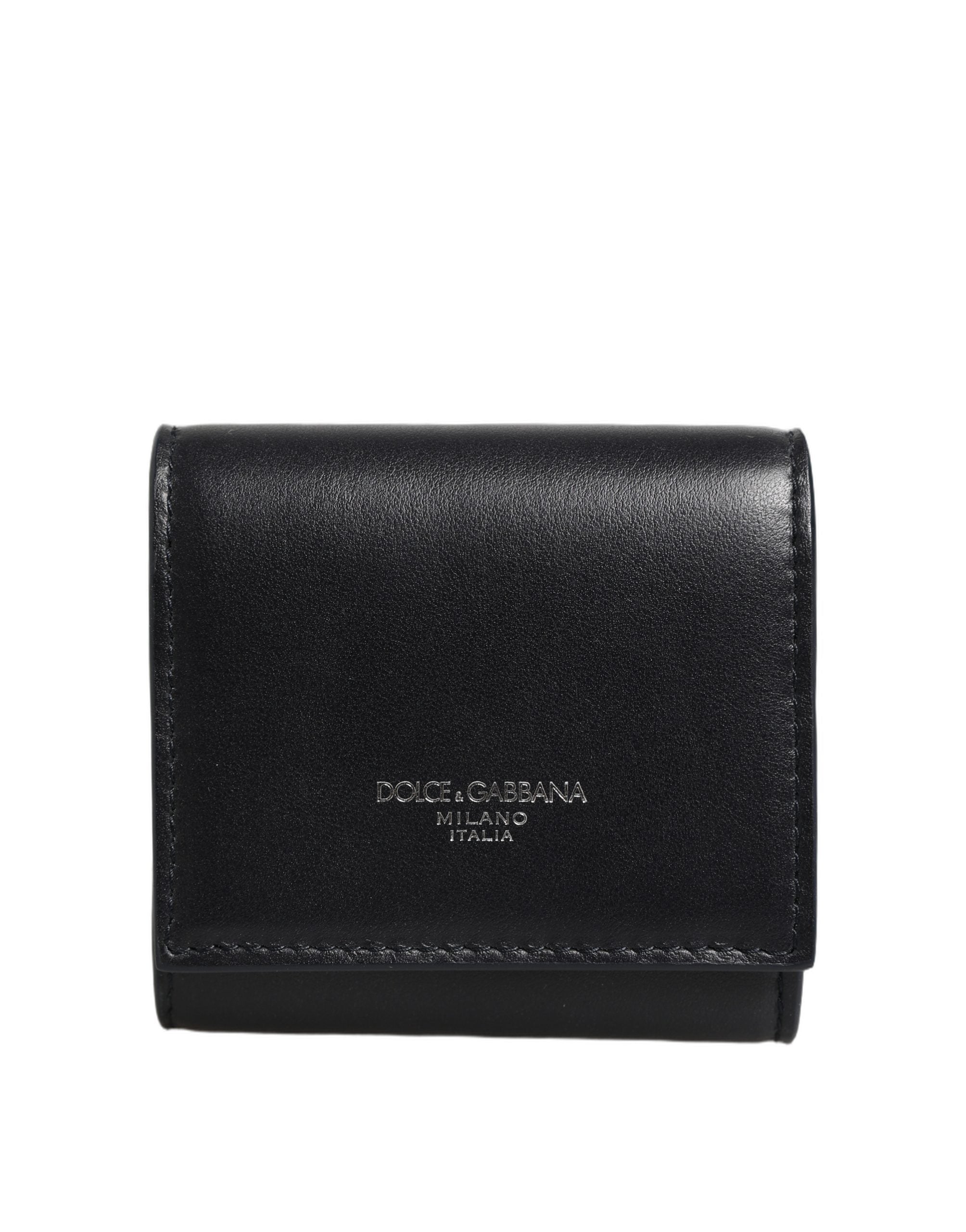 Dolce & Gabbana Brieftasche aus schwarzem Kalbsleder mit Logo-Print und Münzfach