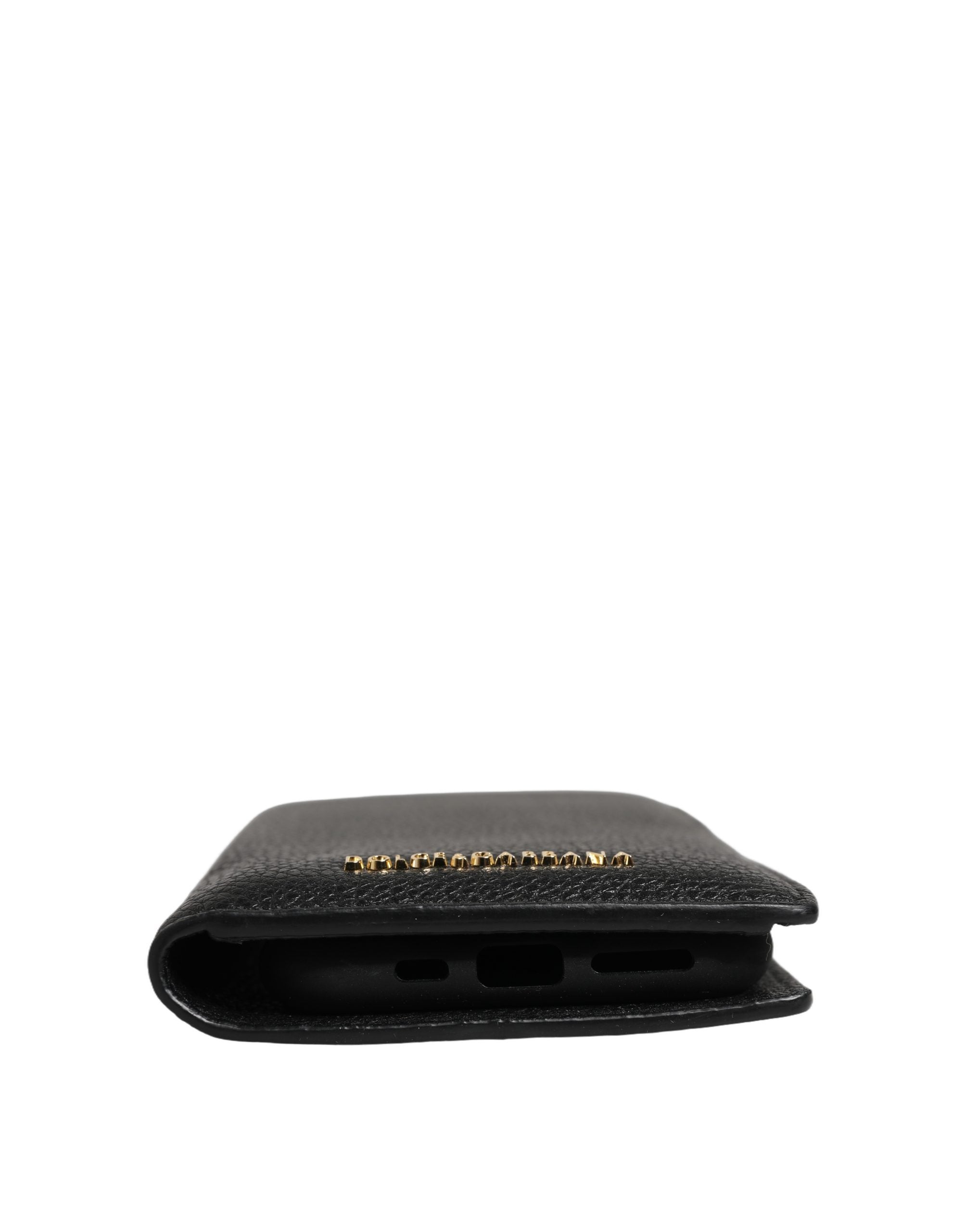 Dolce & Gabbana Case Flip Cover Schwarz Kalbsleder iPhone 11 Pro Handyhülle