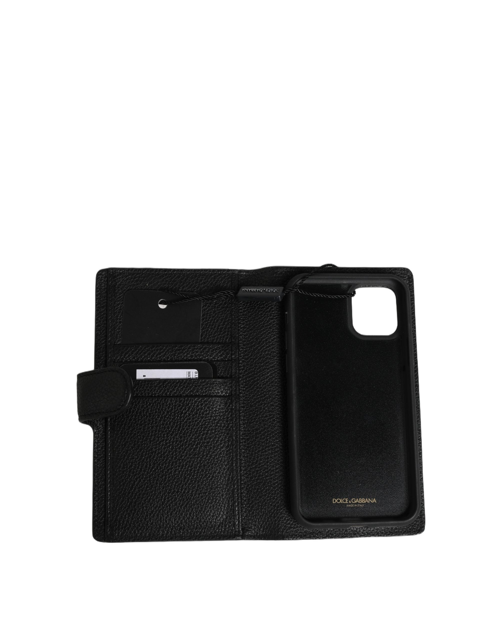 Dolce & Gabbana Case Flip Cover Schwarz Kalbsleder iPhone 11 Pro Handyhülle