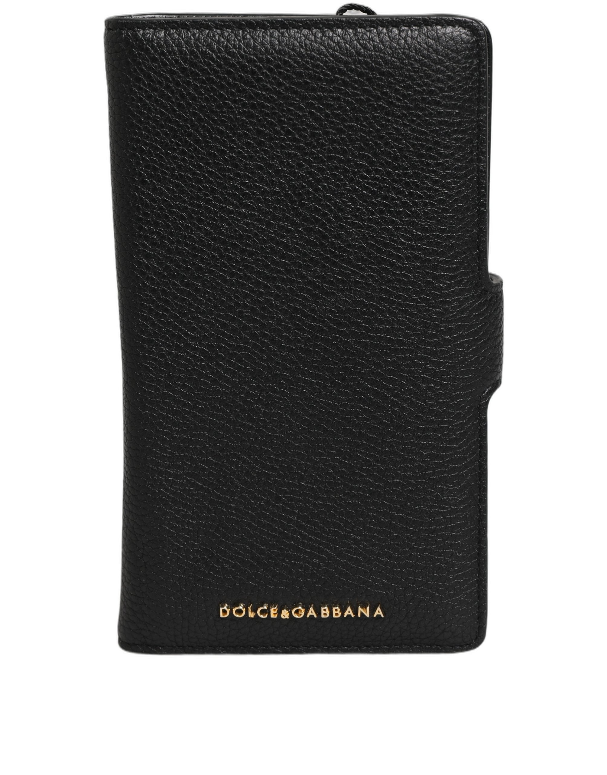 Dolce & Gabbana Case Flip Cover Schwarz Kalbsleder iPhone 11 Pro Handyhülle