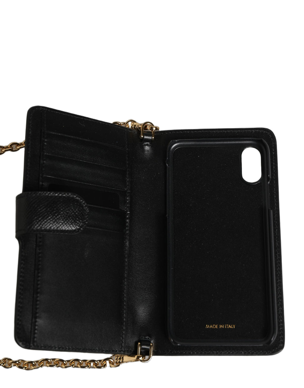Dolce & Gabbana Flip Cover aus schwarzem Kalbsleder für iPhone X - XS
