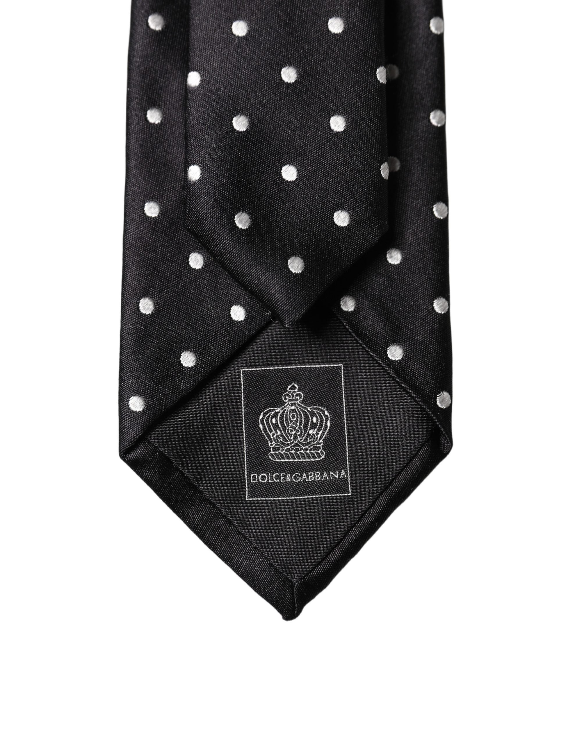 Dolce & Gabbana Schwarze und weiße Polka-Dot-Krawatte aus Seide für Herren, verstellbar