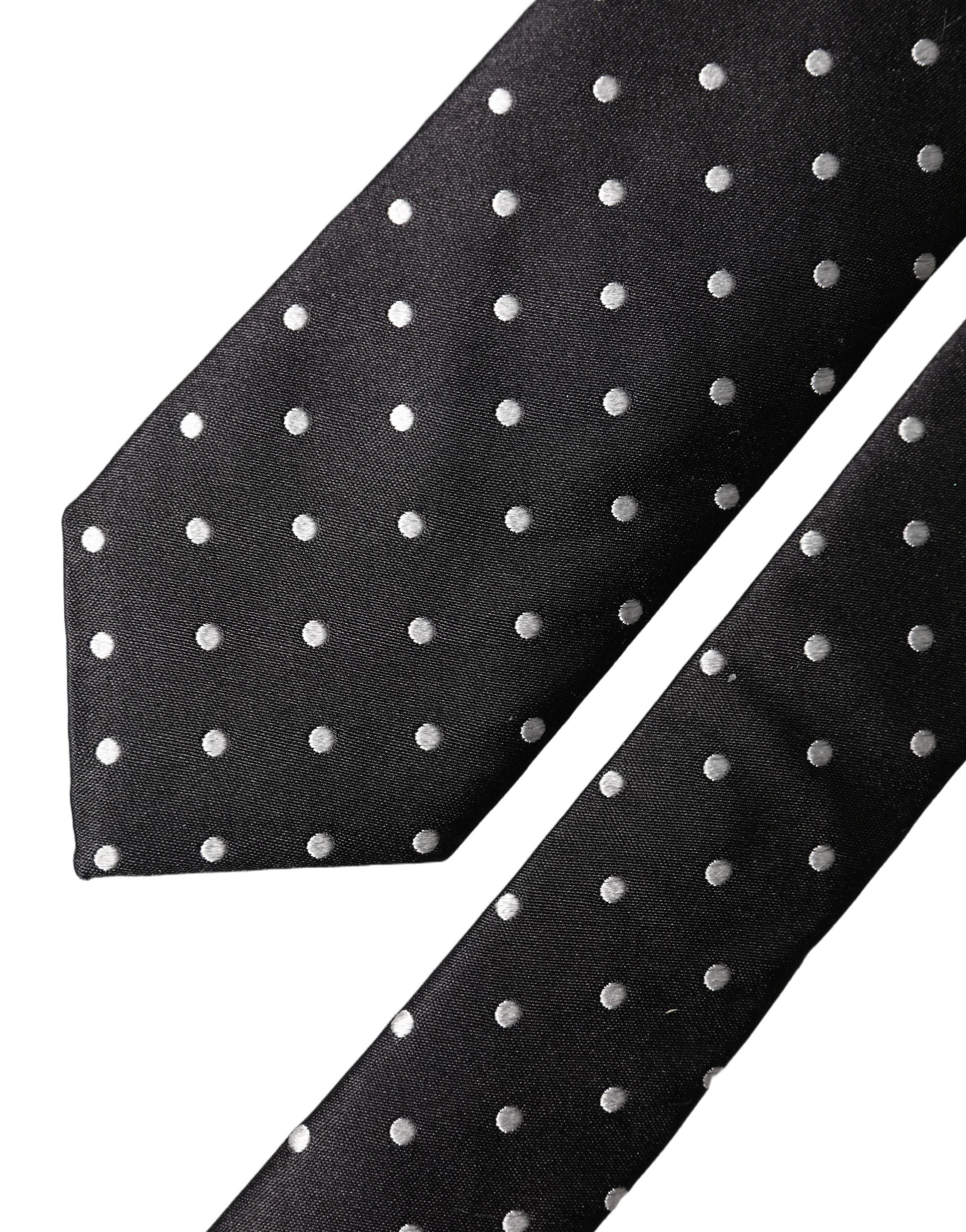 Dolce & Gabbana Schwarze und weiße Polka-Dot-Krawatte aus Seide für Herren, verstellbar