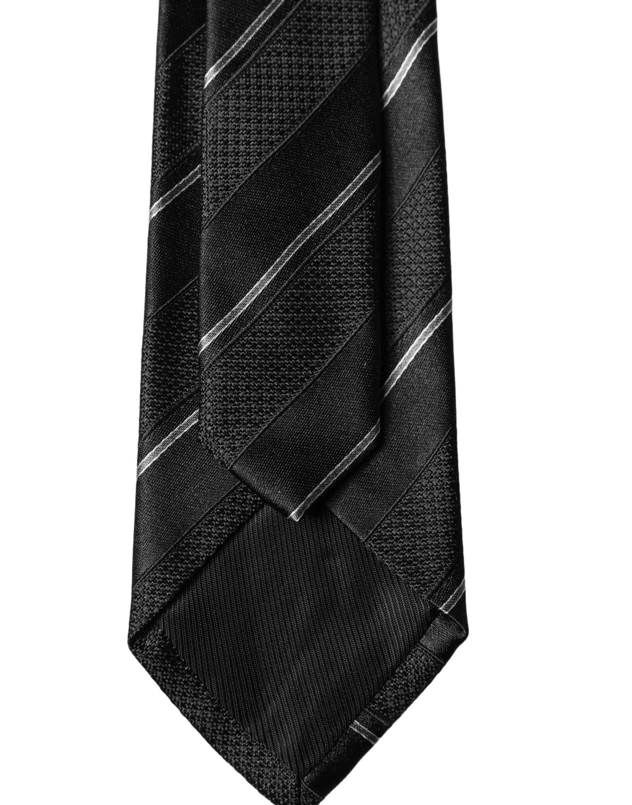 Dolce & Gabbana Schwarze und weiße Streifen 100% Seide Verstellbare Herren Krawatte