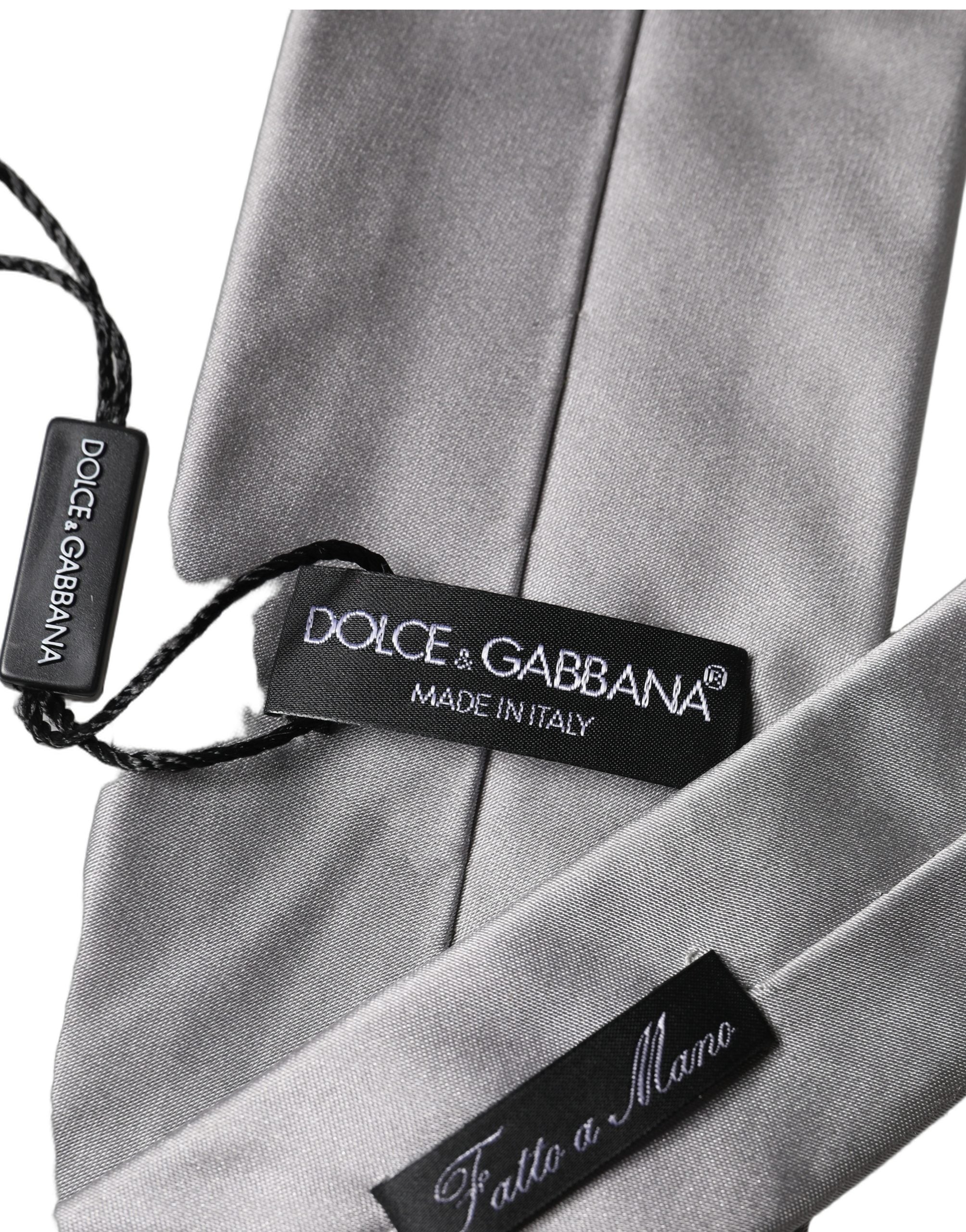 Dolce & Gabbana Graue Satin-Krawatte aus 100 % Seide, verstellbar, für Herren