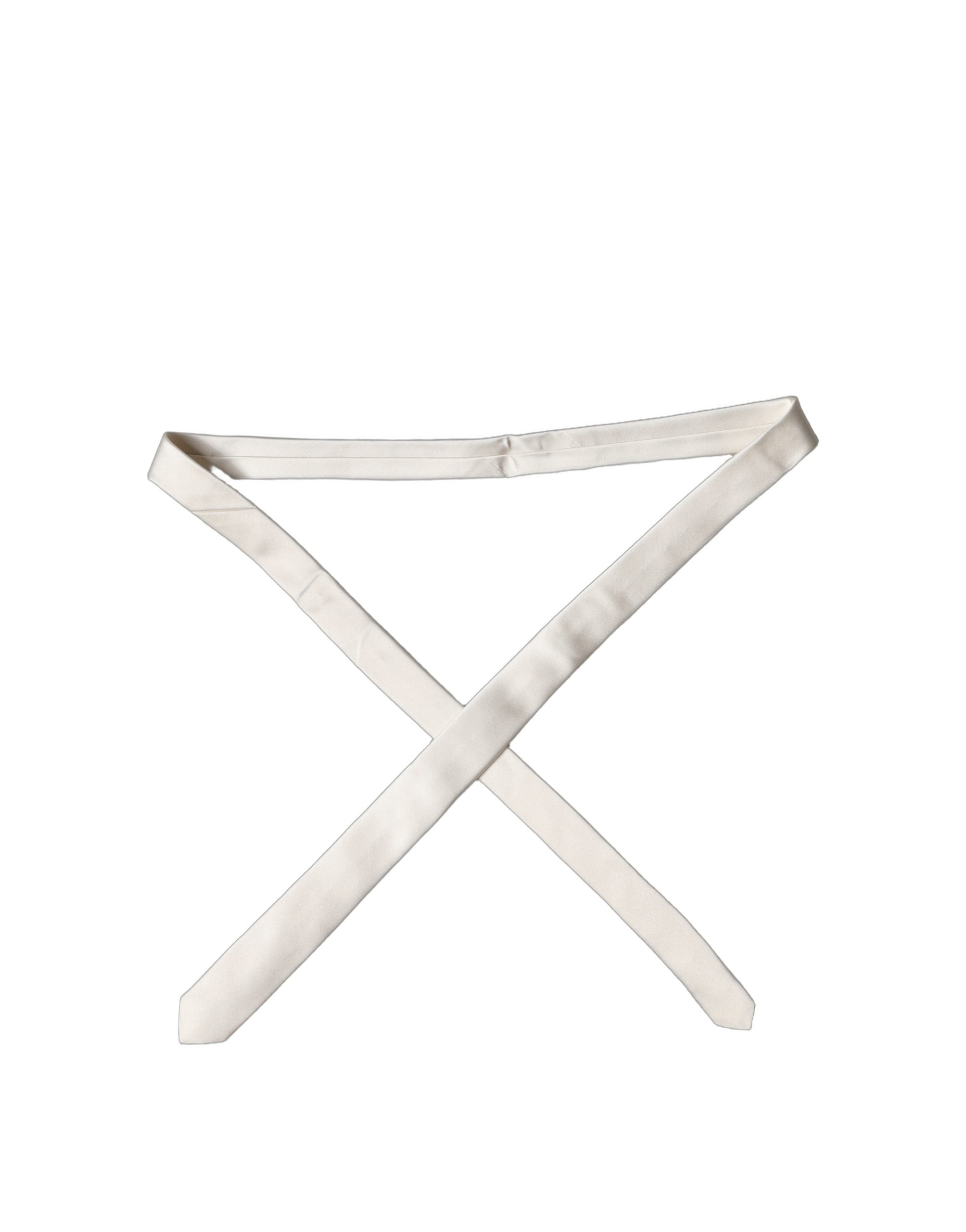 Dolce & Gabbana Off White Uni 100% Seide Verstellbare Herren Krawatte
