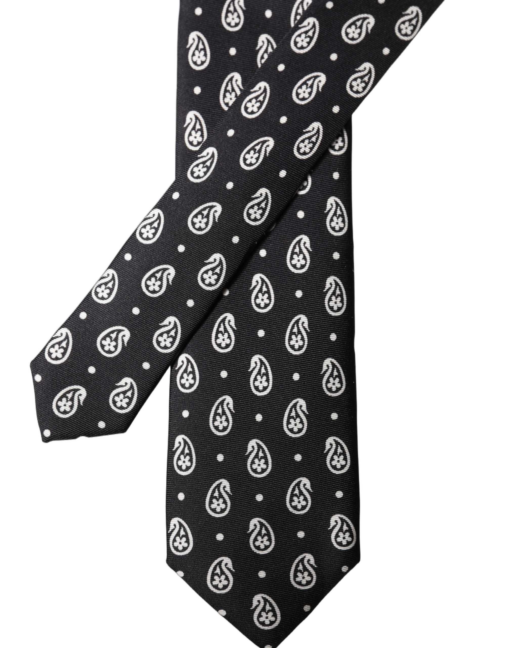 Dolce & Gabbana Schwarze Paisleymuster 100% Seide Verstellbare Herren Krawatte