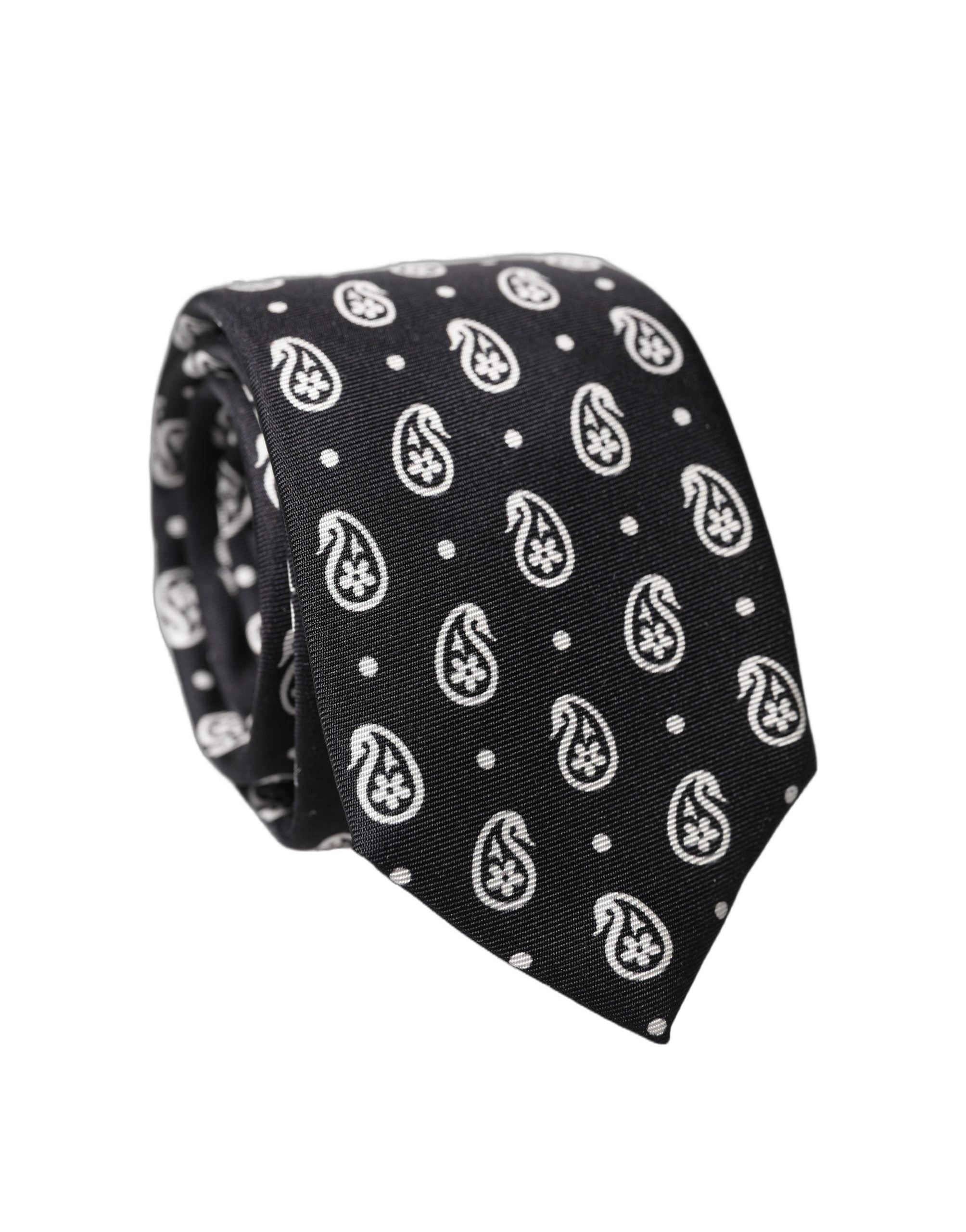 Dolce & Gabbana Schwarze Paisleymuster 100% Seide Verstellbare Herren Krawatte
