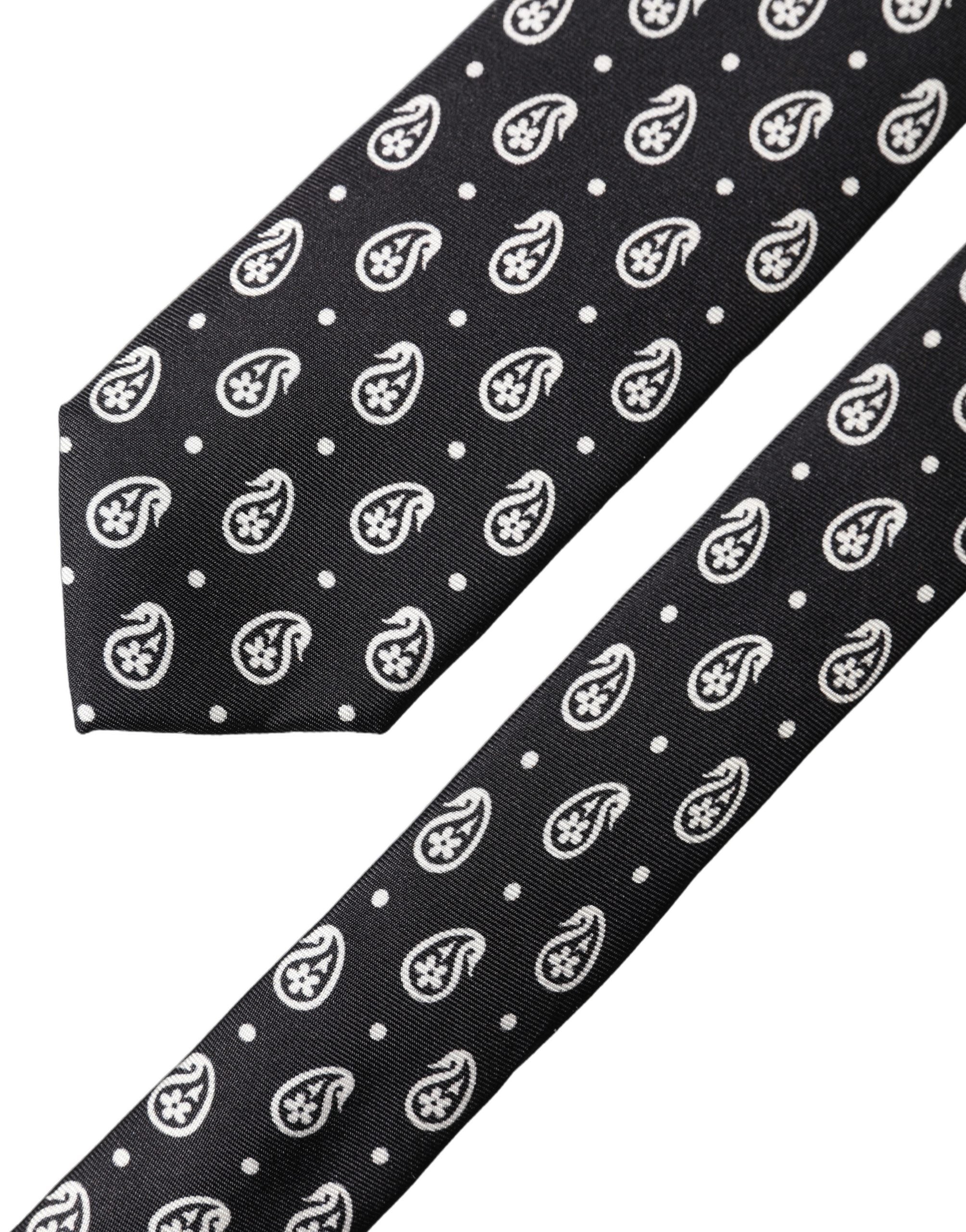 Dolce & Gabbana Schwarze Paisleymuster 100% Seide Verstellbare Herren Krawatte