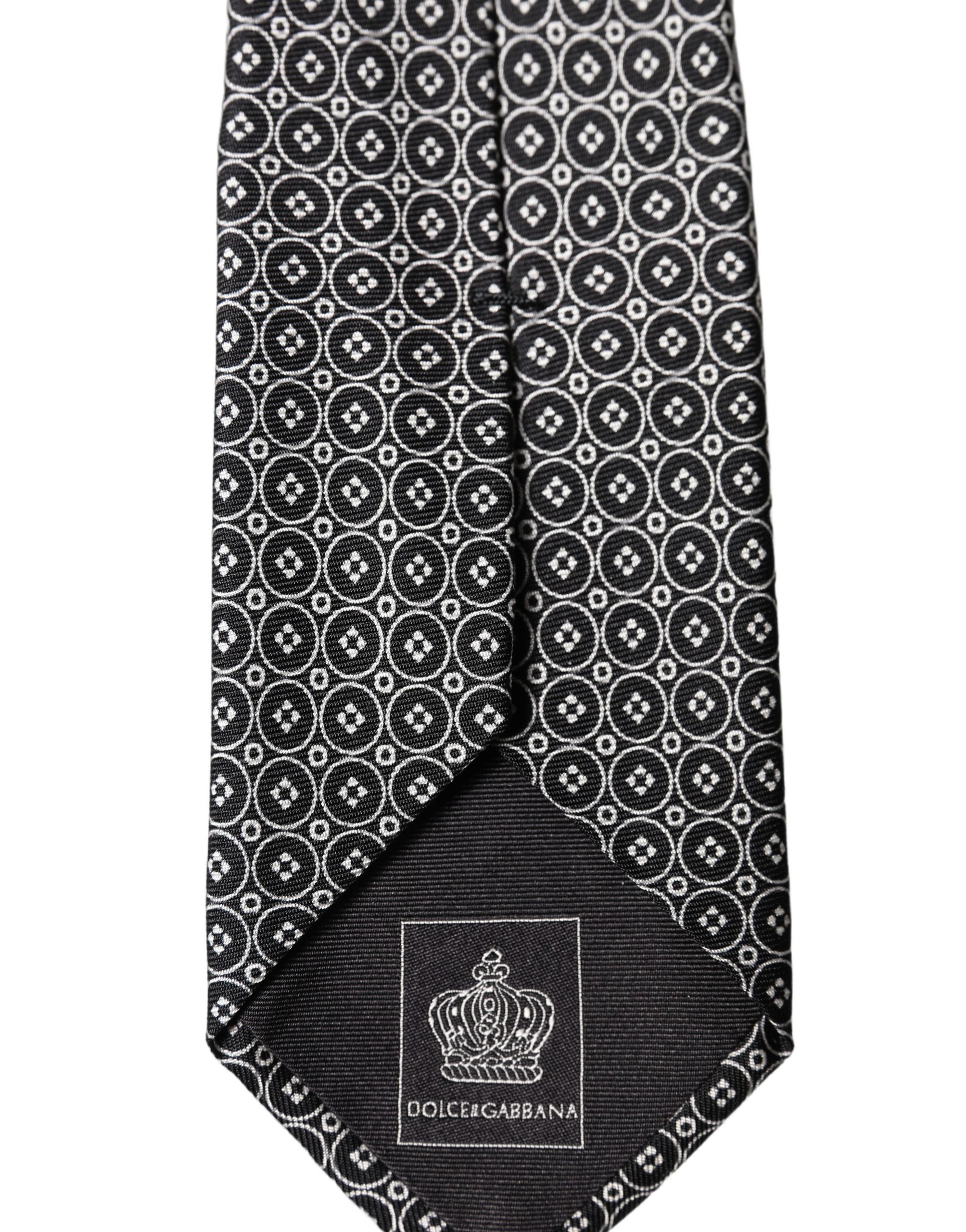 Dolce & Gabbana Schwarze und weiße gemusterte Seiden-Krawatte für Herren, verstellbar
