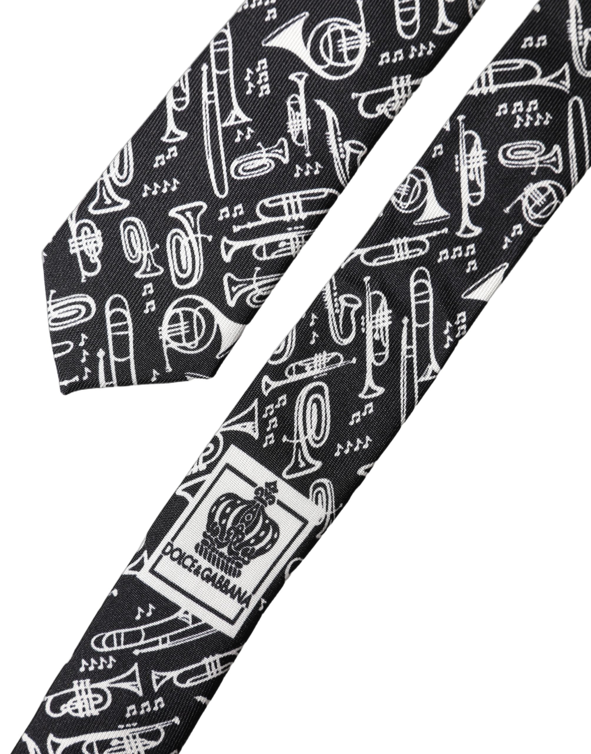Dolce & Gabbana Schwarze Trompeten-Print Seiden-Krawatte für Herren, verstellbar