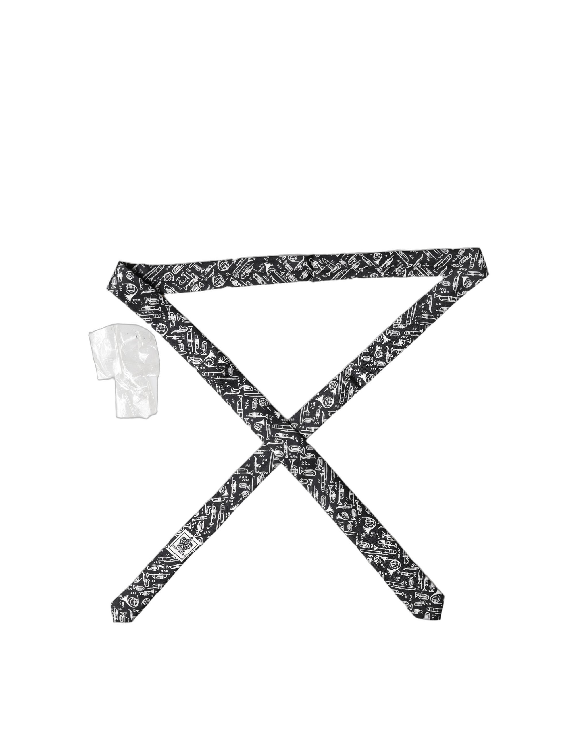Dolce & Gabbana Schwarze Trompeten-Print Seiden-Krawatte für Herren, verstellbar