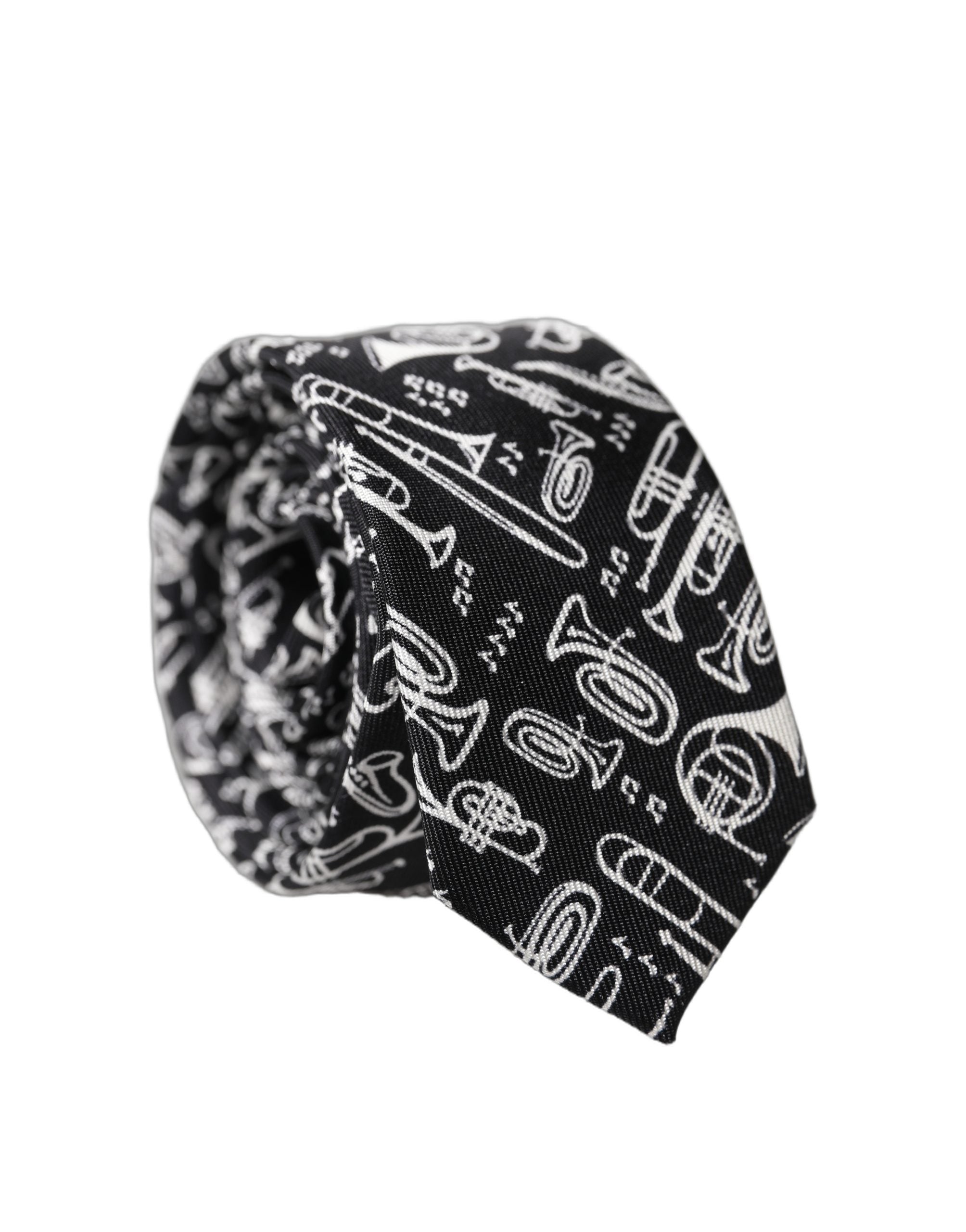 Dolce & Gabbana Schwarze Trompeten-Print Seiden-Krawatte für Herren, verstellbar